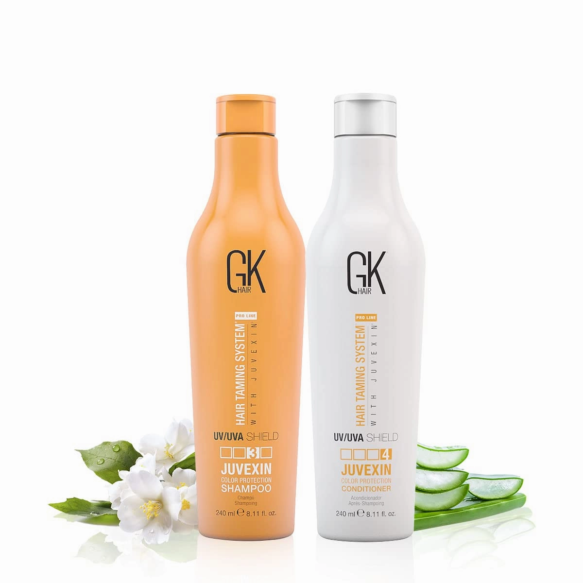GK Hair Global Keratin UV Color Shield Shampoo And Conditioner 240 ml - Deep Cleansing Color & Sun Heat Protection For Color Treated Dry Damage Frizzy Hair - Sulfate And Paraben Free