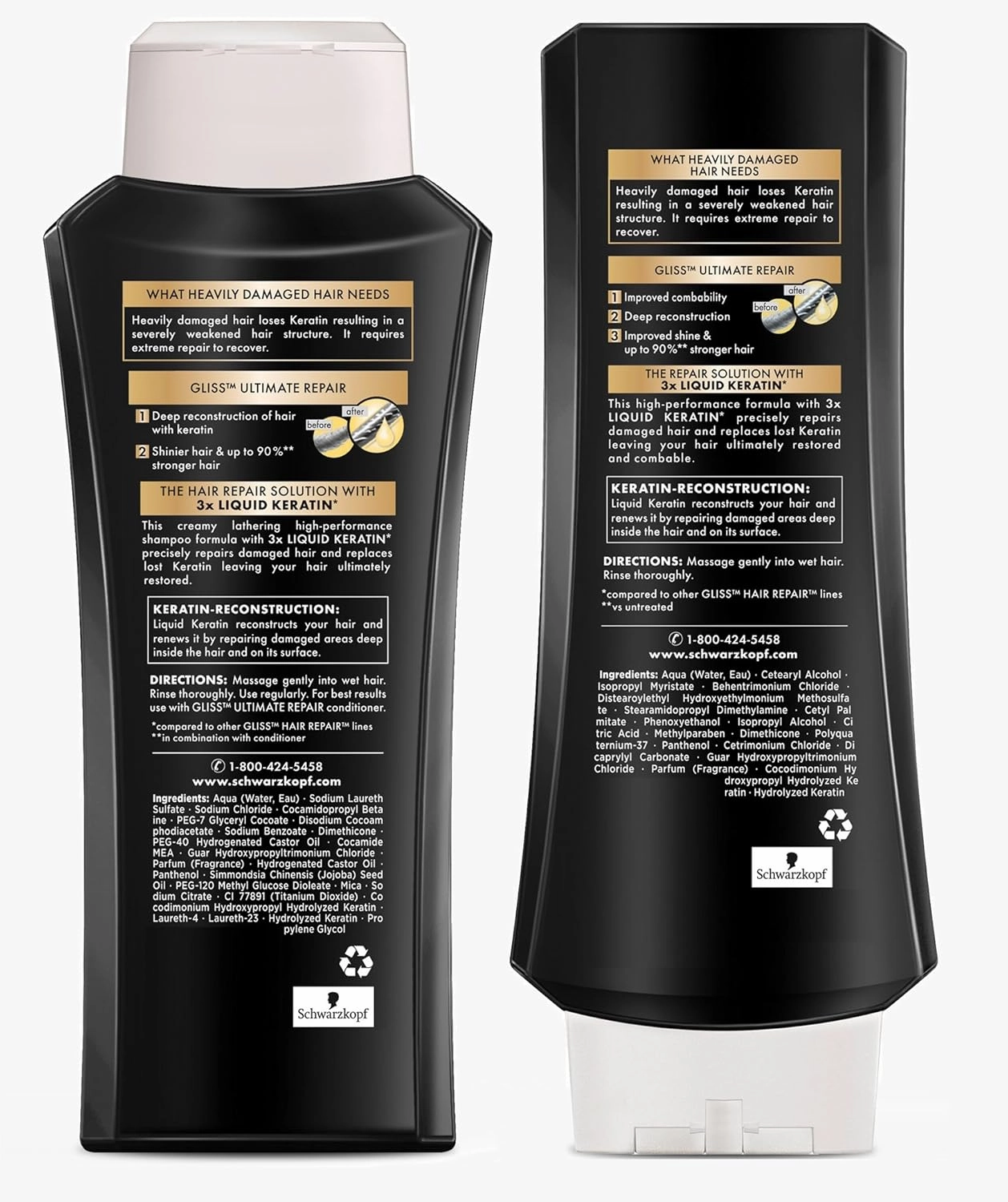 GLISS Hair Repair Ultimate Repair Set with Shampoo and Conditioner for Damaged Hair, Set of 2