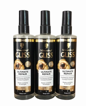 GLISS Leave-In Conditioner, Ultimate Repair Express Repair for Heavily Damaged Hair, 6.8 Fluid Ounces (Pack of 3)