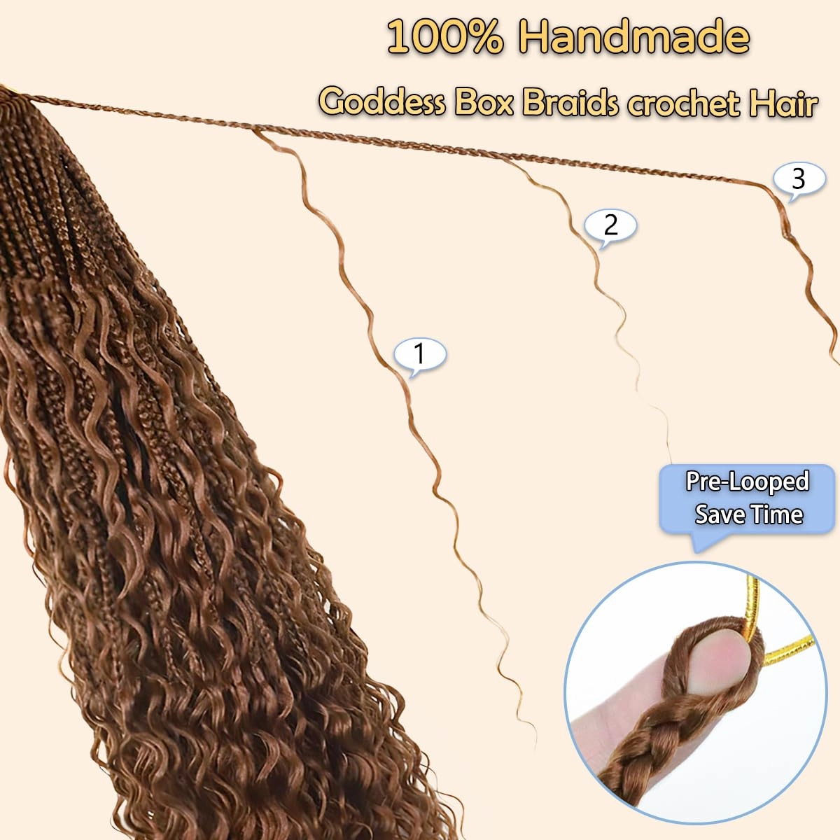 Goddess Box Braids Crochet Hair 24 Inch Pre-Looped Bohomian Crochet Braids 8 Packs Boho Box Braid Synthetic Braiding Hair Extensions (24inch, 30#)