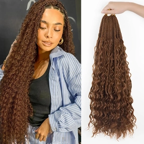 Goddess Box Braids Crochet Hair 24 Inch Pre-Looped Bohomian Crochet Braids 8 Packs Boho Box Braid Synthetic Braiding Hair Extensions (24inch, 30#)
