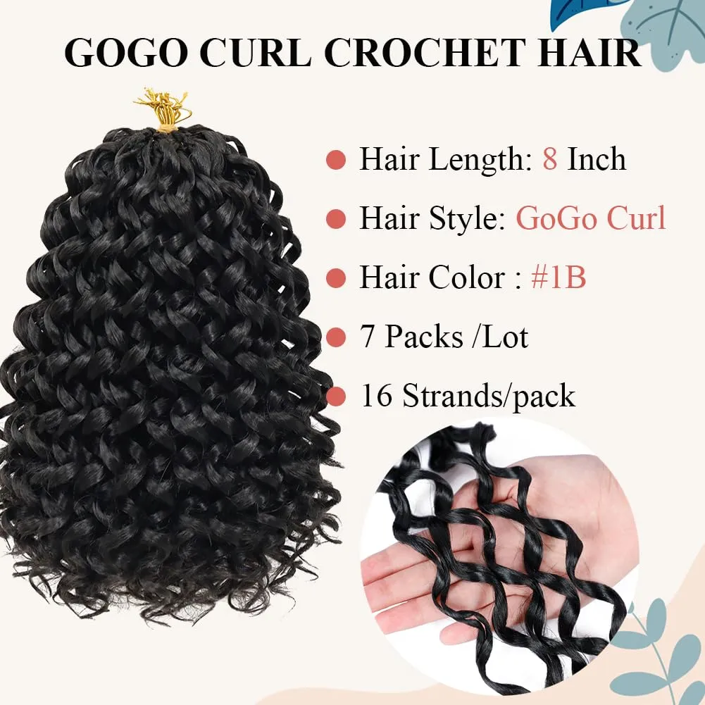 GoGo Curl Crochet Hair 7 Packs Water Wave Crochet Hair for Women 8 Inch Short Curly Crochet Braids Hair Deep Wave Braiding Hair for Boho Braids (8 Inch, 1B)