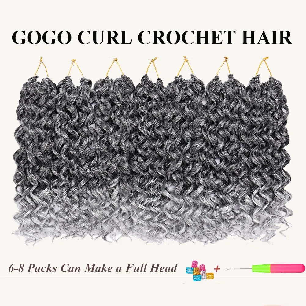 GoGo Curl Crochet Hair 7 Packs Water Wave Crochet Hair for Women 8 Inch Short Curly Crochet Braids Hair Grey Deep Wave Braiding Hair for Boho Braids (8 Inch, 1B/Grey)