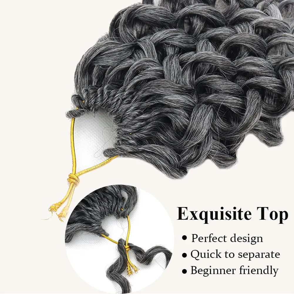 GoGo Curl Crochet Hair 7 Packs Water Wave Crochet Hair for Women 8 Inch Short Curly Crochet Braids Hair Grey Deep Wave Braiding Hair for Boho Braids (8 Inch, 1B/Grey)