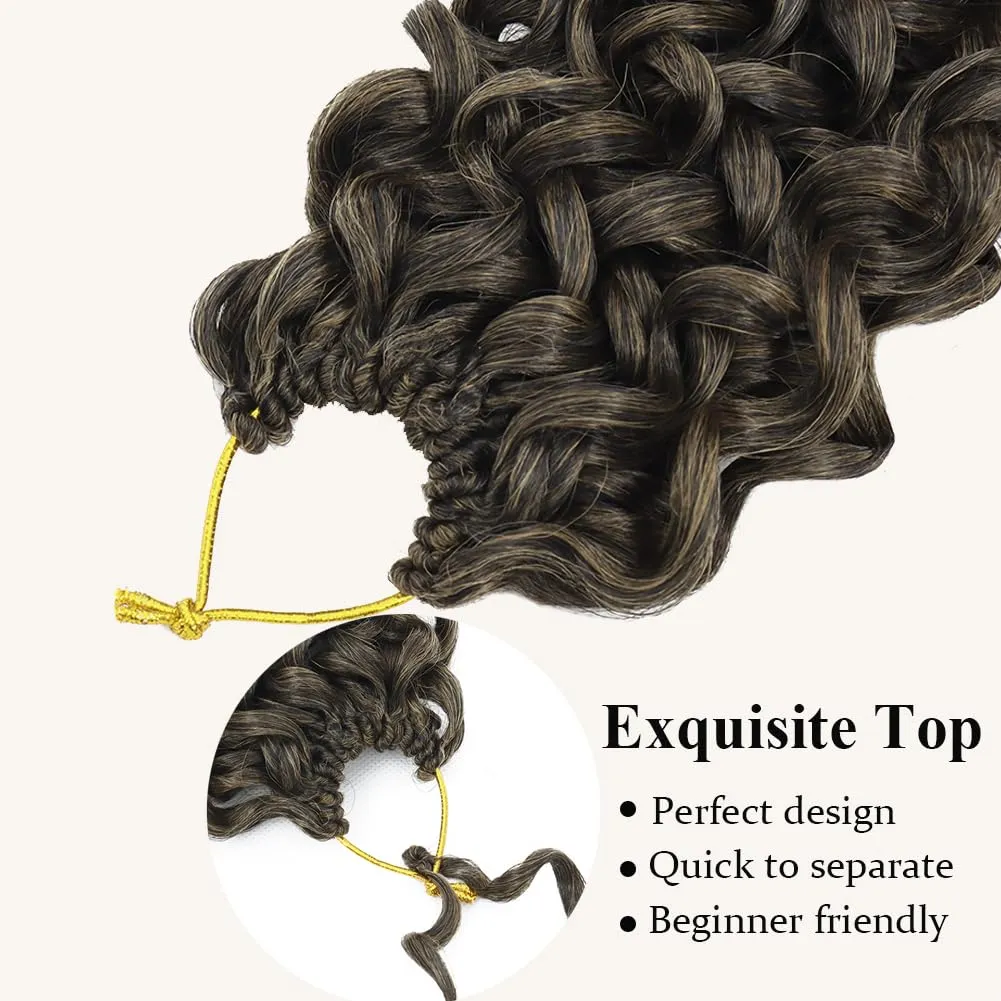 GoGo Curl Crochet Hair 7 Packs Water Wave Crochet Hair for Women 8 Inch Short Curly Crochet Braids Hair Ombre Light Brown Deep Wave Braiding Hair for Boho Braids (8 Inch, 1B/27)