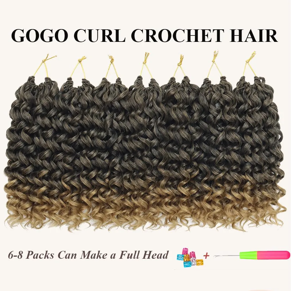 GoGo Curl Crochet Hair 7 Packs Water Wave Crochet Hair for Women 8 Inch Short Curly Crochet Braids Hair Ombre Light Brown Deep Wave Braiding Hair for Boho Braids (8 Inch, 1B/27)