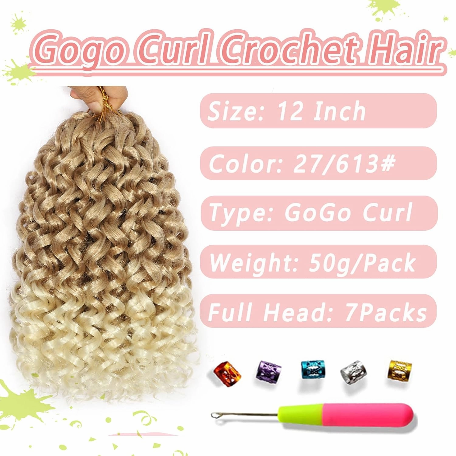 Gogo Curl Crochet Hair 12 Inch 7 Packs Short Curly Crochet Hair for Black Women Ocean Wave Water Wave Deep Braiding Hair for Women, Natural Looking Styles (12INCH, 27/613)