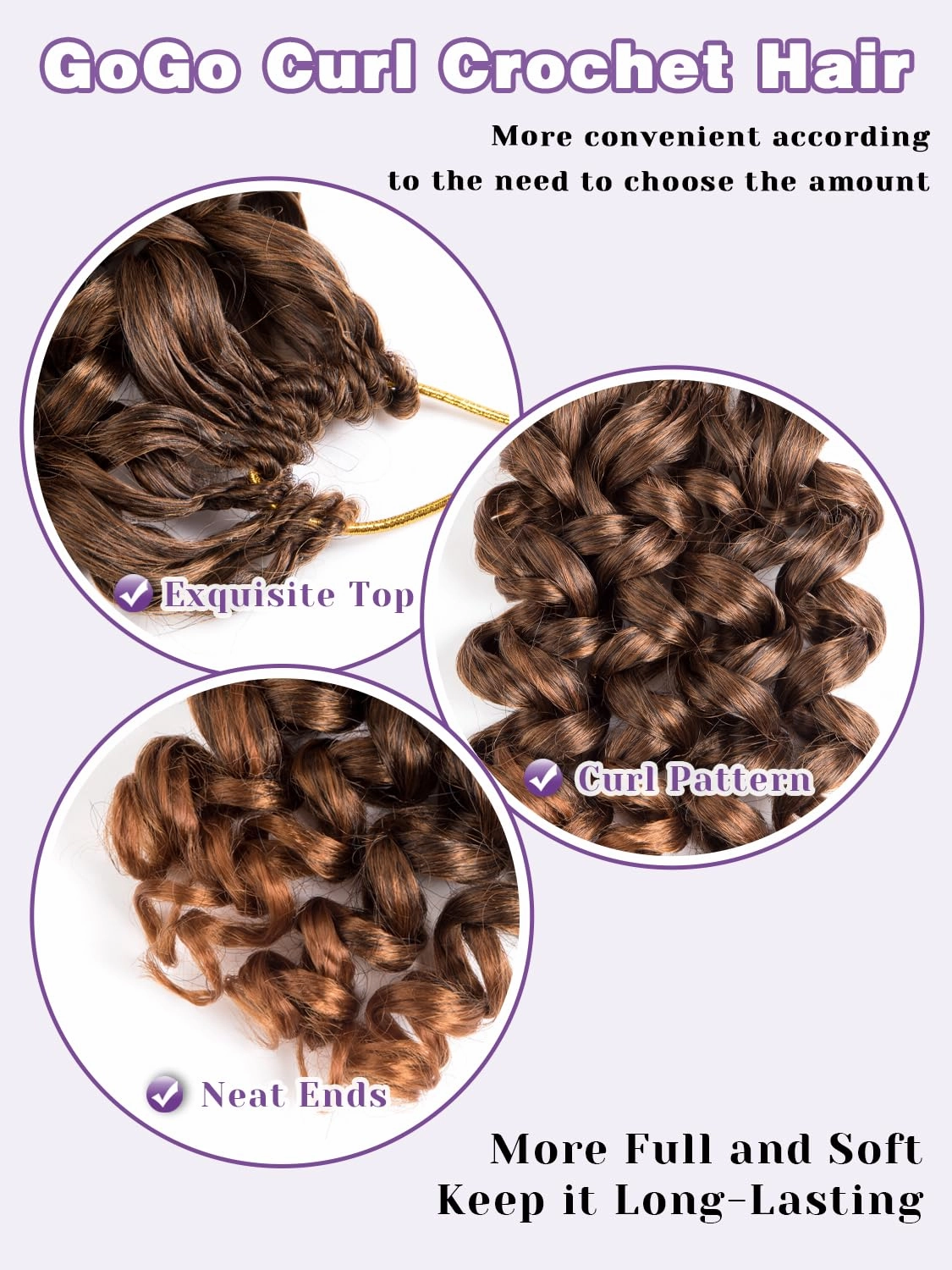 GoGo Curl Crochet Hair Ombre Brown Curly Braids for Women 8 Inch 7 Packs Short Beach Ocean Deep Twist Synthetic Extensions T30#