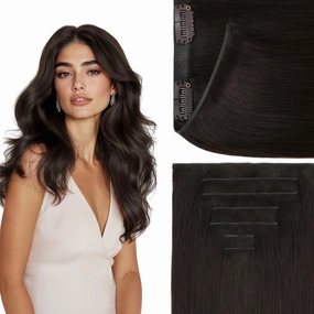 GOO GOO Genius Clip in Hair Extensions, 14inch 110g 7pcs, Seamless PU Clip in Hair Extensions, Virgin Real Human Hair, #2 Dark Brown