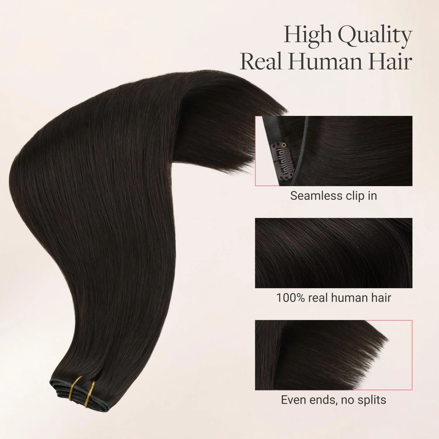 GOO GOO Genius Clip in Hair Extensions, 14inch 110g 7pcs, Seamless PU Clip in Hair Extensions, Virgin Real Human Hair, #2 Dark Brown