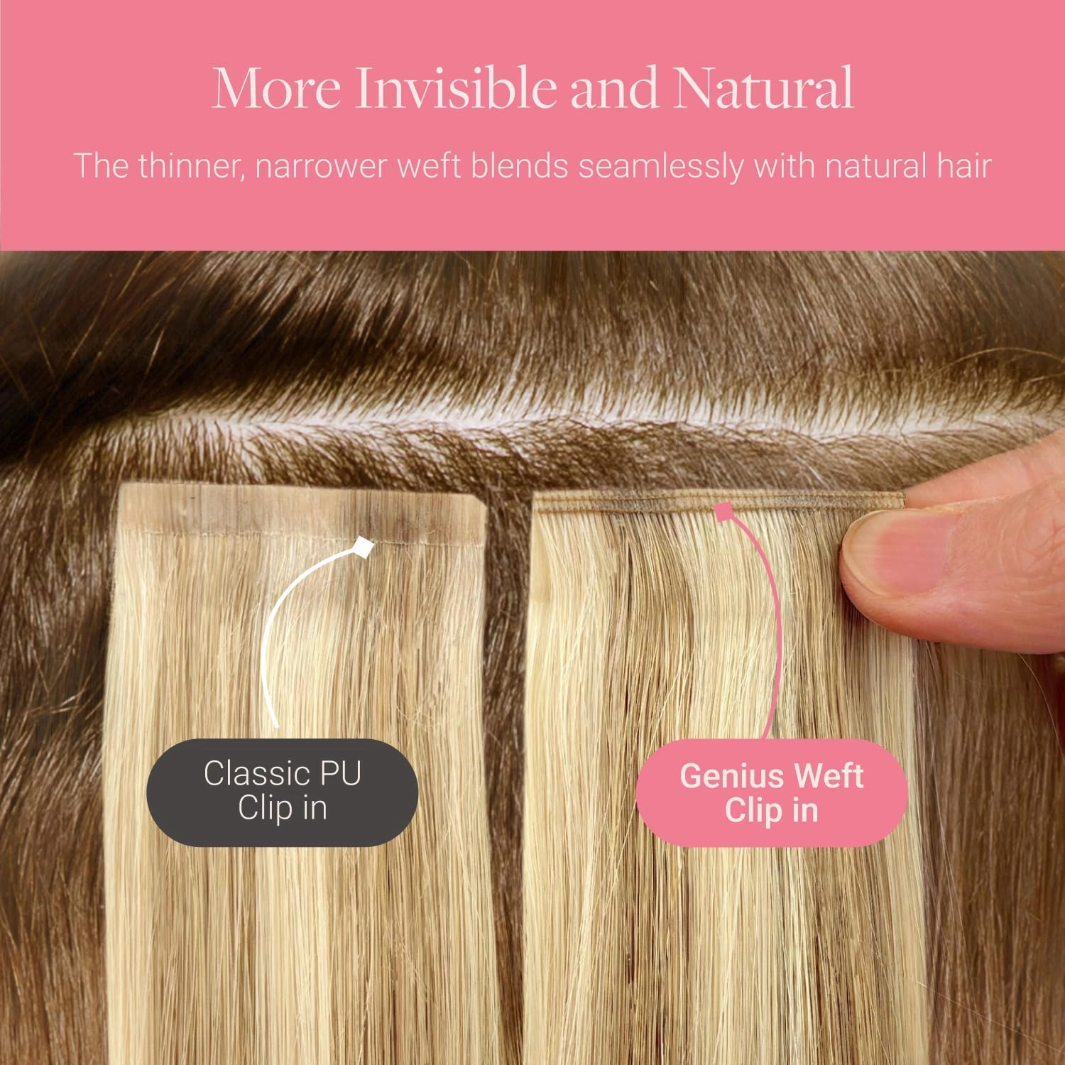 GOO GOO Genius Clip in Hair Extensions, 14inch 110g 7pcs, Seamless PU Clip in Hair Extensions, Virgin Real Human Hair, #P16/22A Light Blonde Highlighted Golden Blonde