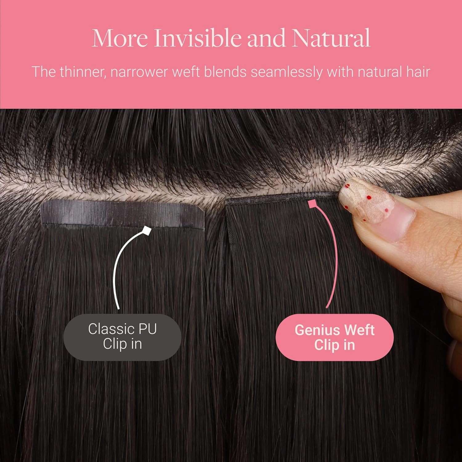GOO GOO Genius Clip in Hair Extensions, 14inch 110g 7pcs, Seamless PU Clip in Hair Extensions, Virgin Real Human Hair, #(T1B/6) P1B Natural Black to Chestnut Brown