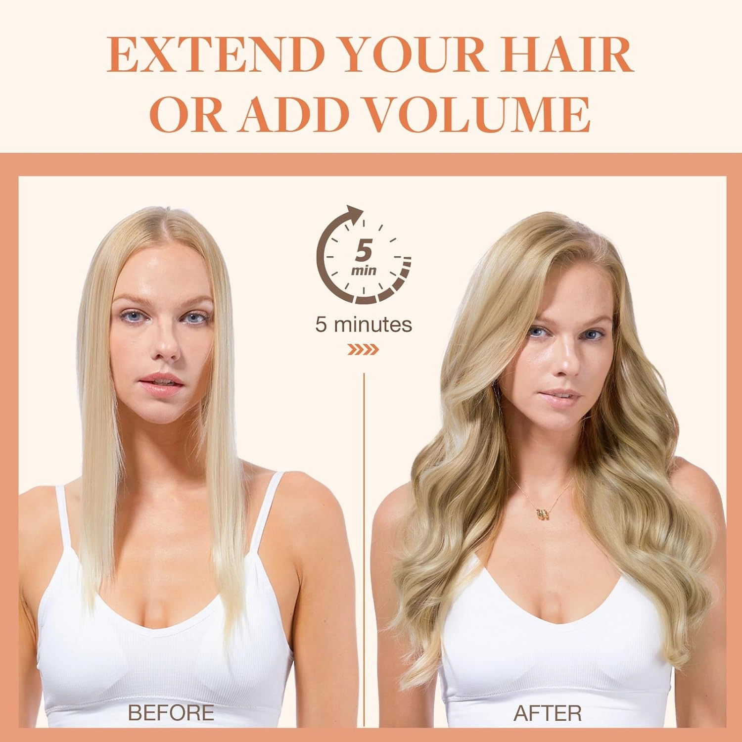 GOO GOO Invisi Edge Clip in Hair Extensions 20inch 150g 7Pcs Injected Seamless PU Clip in Hair Extensions, Virgin Real Human Hair, 16/22 Light Blonde Highlighted Golden Blonde