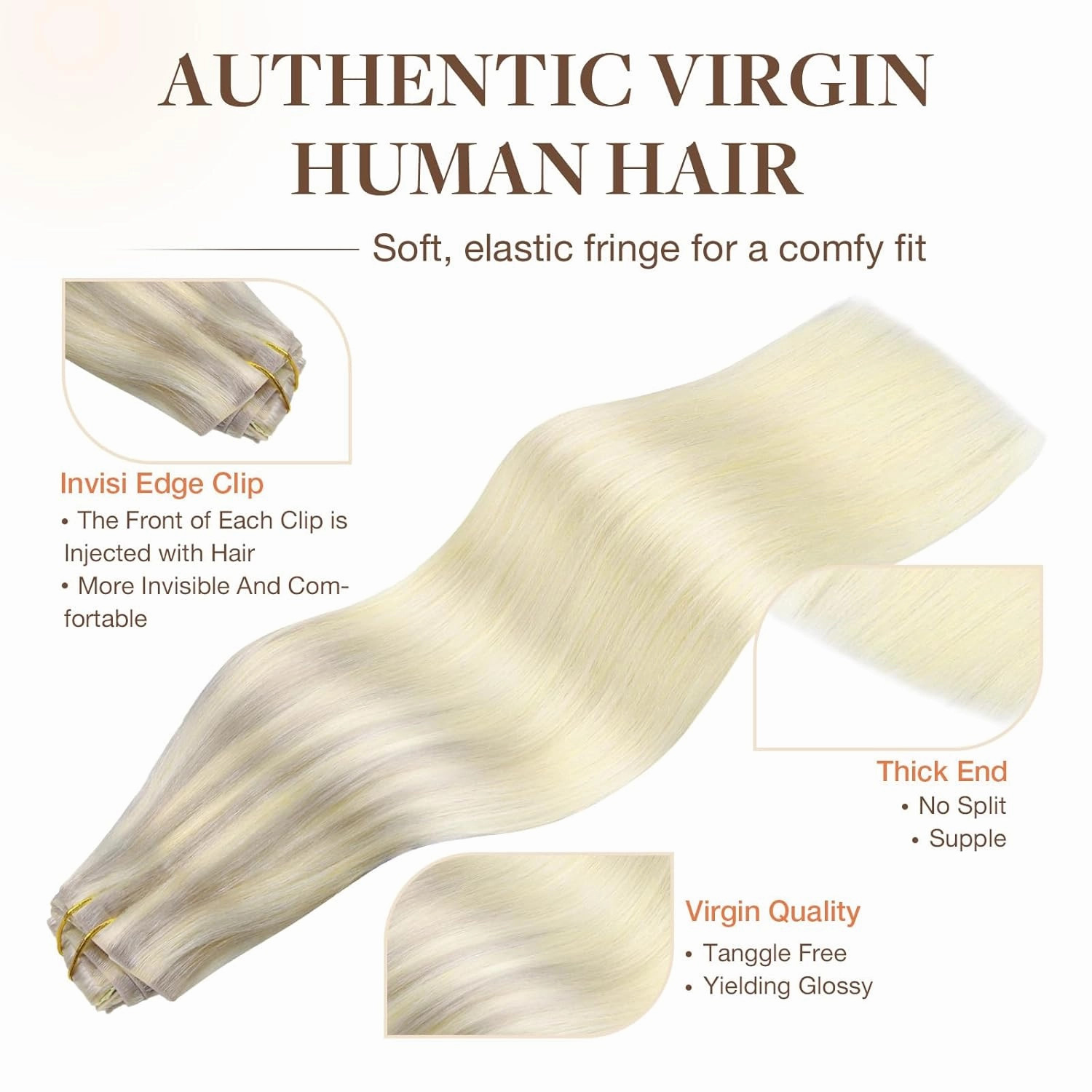 GOO GOO Invisi Edge Clip in Hair Extensions 20inch 150g 7Pcs Injected Seamless PU Clip in Hair Extensions, Virgin Real Human Hair, 17/22/60 Balayage Ash Blonde