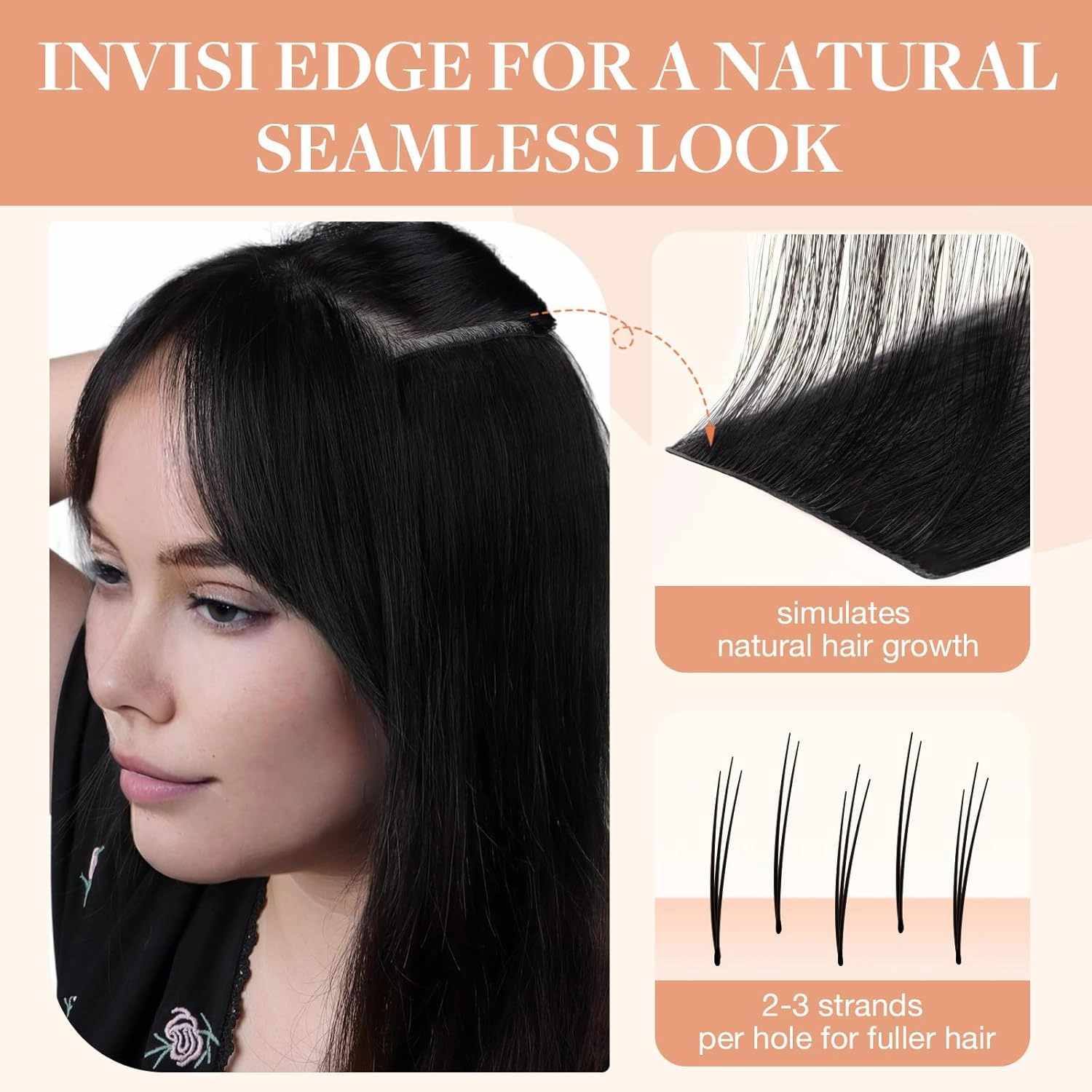 GOO GOO Invisi Edge Clip in Hair Extensions 20inch 150g 7Pcs Injected Seamless PU Clip in Hair Extensions, Virgin Real Human Hair, 1 Jet Black