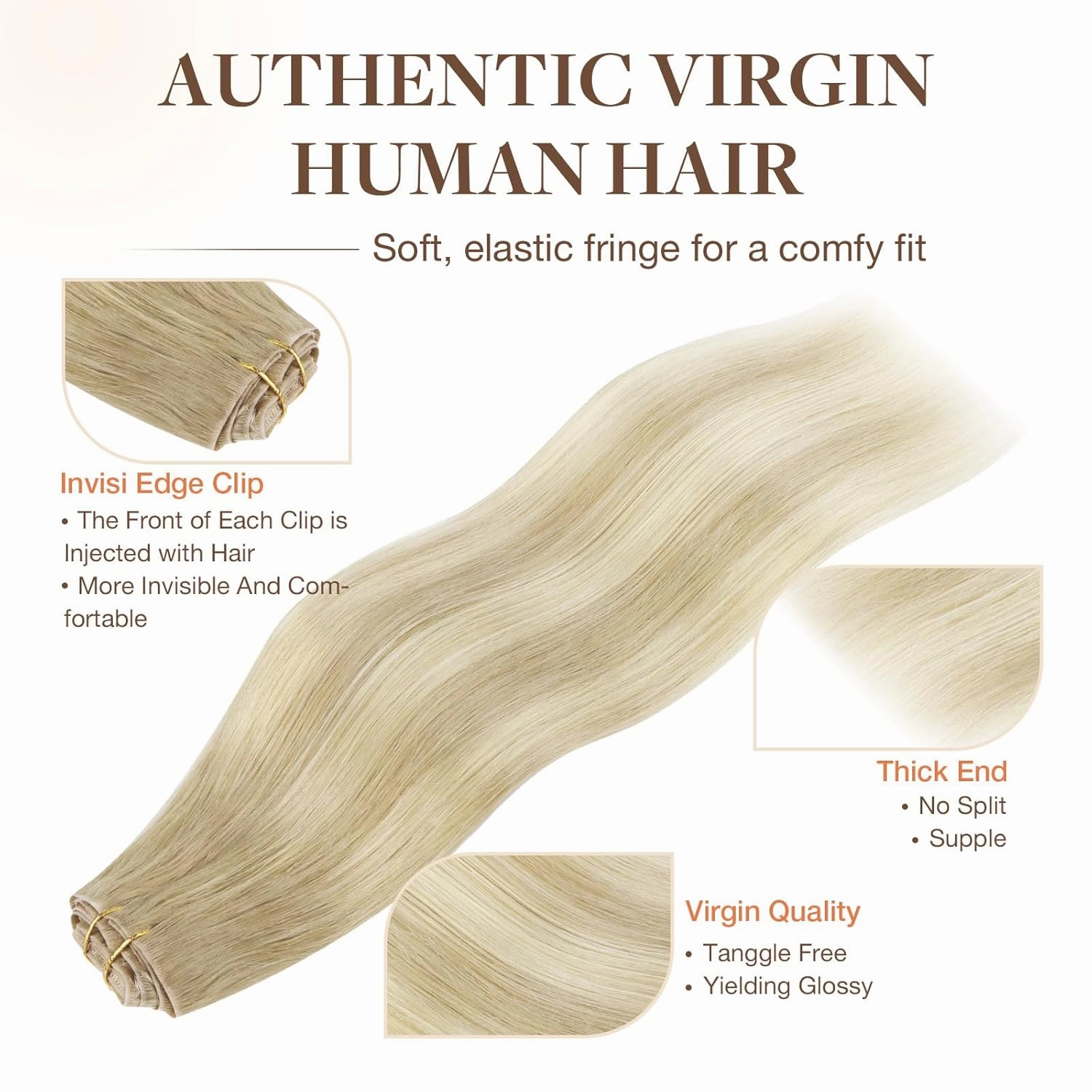GOO GOO Invisi Edge Clip in Hair Extensions, 20inch 150g 7Pcs, Injected Seamless PU Clip in Hair Extensions, Virgin Real Human Hair, #18ET90A Natural Blonde Balayage