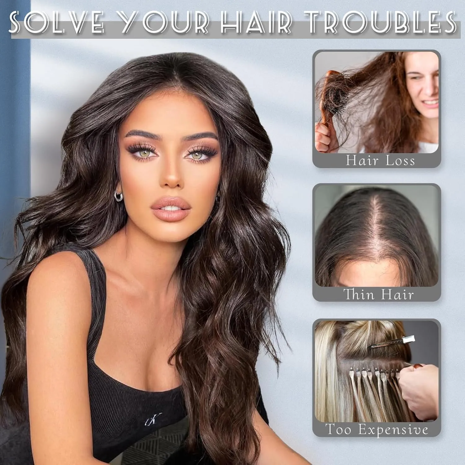 GOWIT Brown Hair Extensions Invisible Wire Hair Extensions with Removable Transparent Adjustable Headband 20 inch Long Wavy Hairpiece for Women 4 Secure Clips Ins