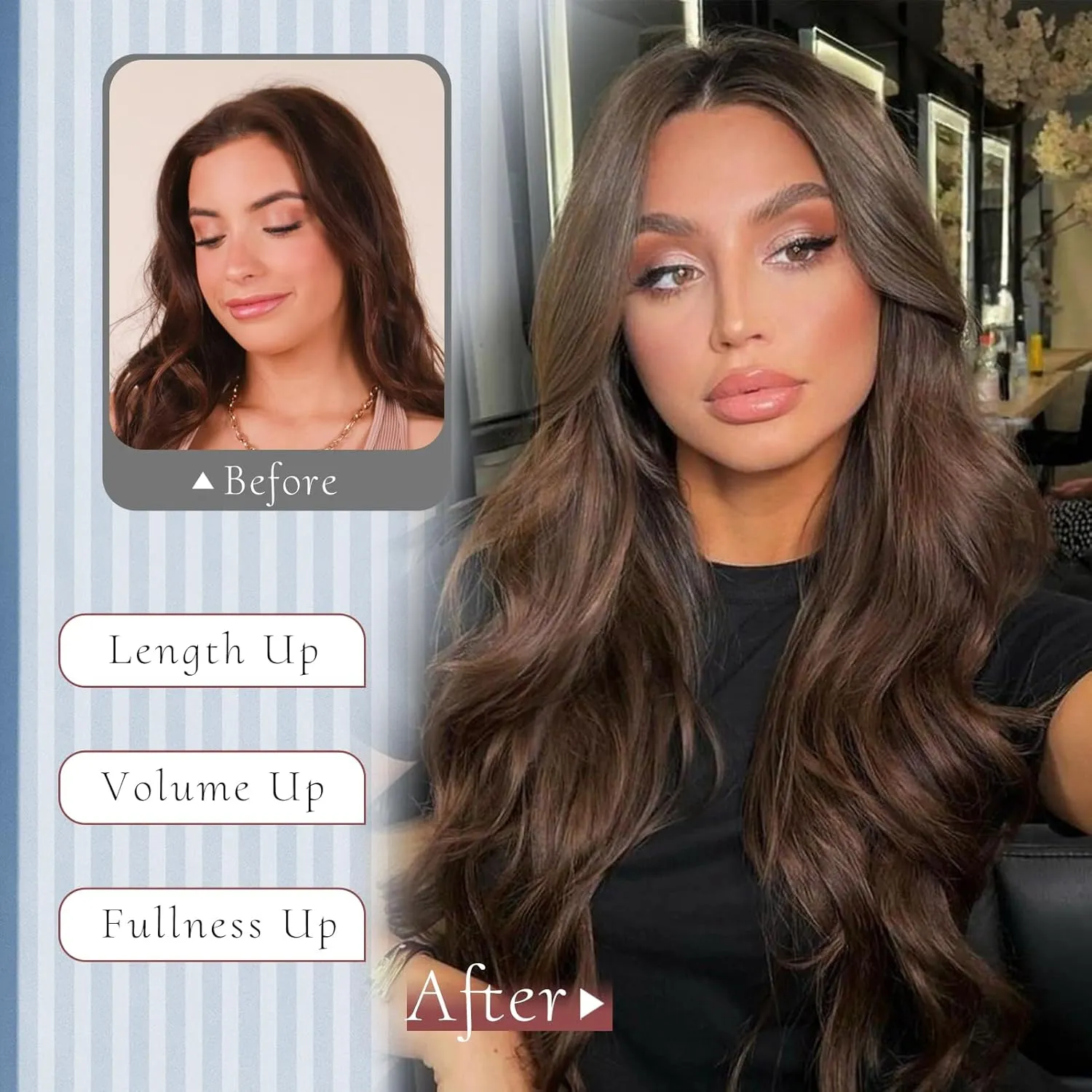 GOWIT Brown Hair Extensions Invisible Wire Hair Extensions with Removable Transparent Adjustable Headband 20 inch Long Wavy Hairpiece for Women 4 Secure Clips Ins