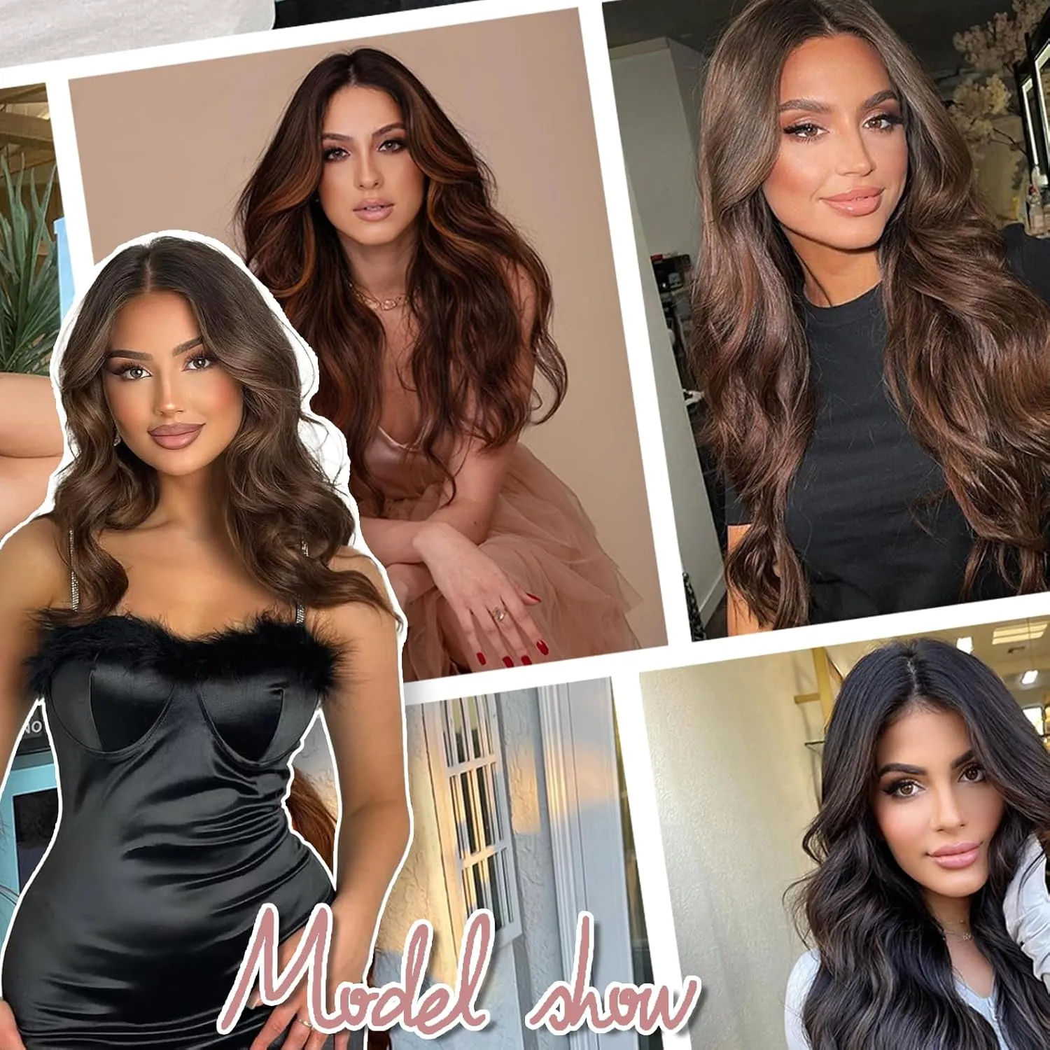 GOWIT Brown Hair Extensions Invisible Wire Hair Extensions with Removable Transparent Adjustable Headband 20 inch Long Wavy Hairpiece for Women 4 Secure Clips Ins