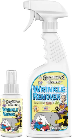 Grandma's Secret Wrinkle Remover - Wrinkle Release Spray, Odor Eliminator, and Fabric Refresher Spray - Chlorine and Bleach Free - 16 oz & 3 oz Travel Size Combo