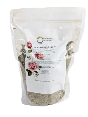 Greenway Biotech Alfalfa Meal 2.80-0.29-2.40- Rose, Flower, Plant & Vegetables Fertilizer with Essentials Minerals, & Nitrogen- Ideal for Alkaline Plants-3 Pounds