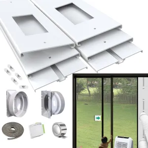 Gulrear 95" Sliding Door AC Vent Kit for Dual Hose Portable Air Conditioner with Security Lock & 2 weather strippings Energy Saving Airtight Universal 5.0/5.9"Hose Coupler Portable AC sliding door Kit