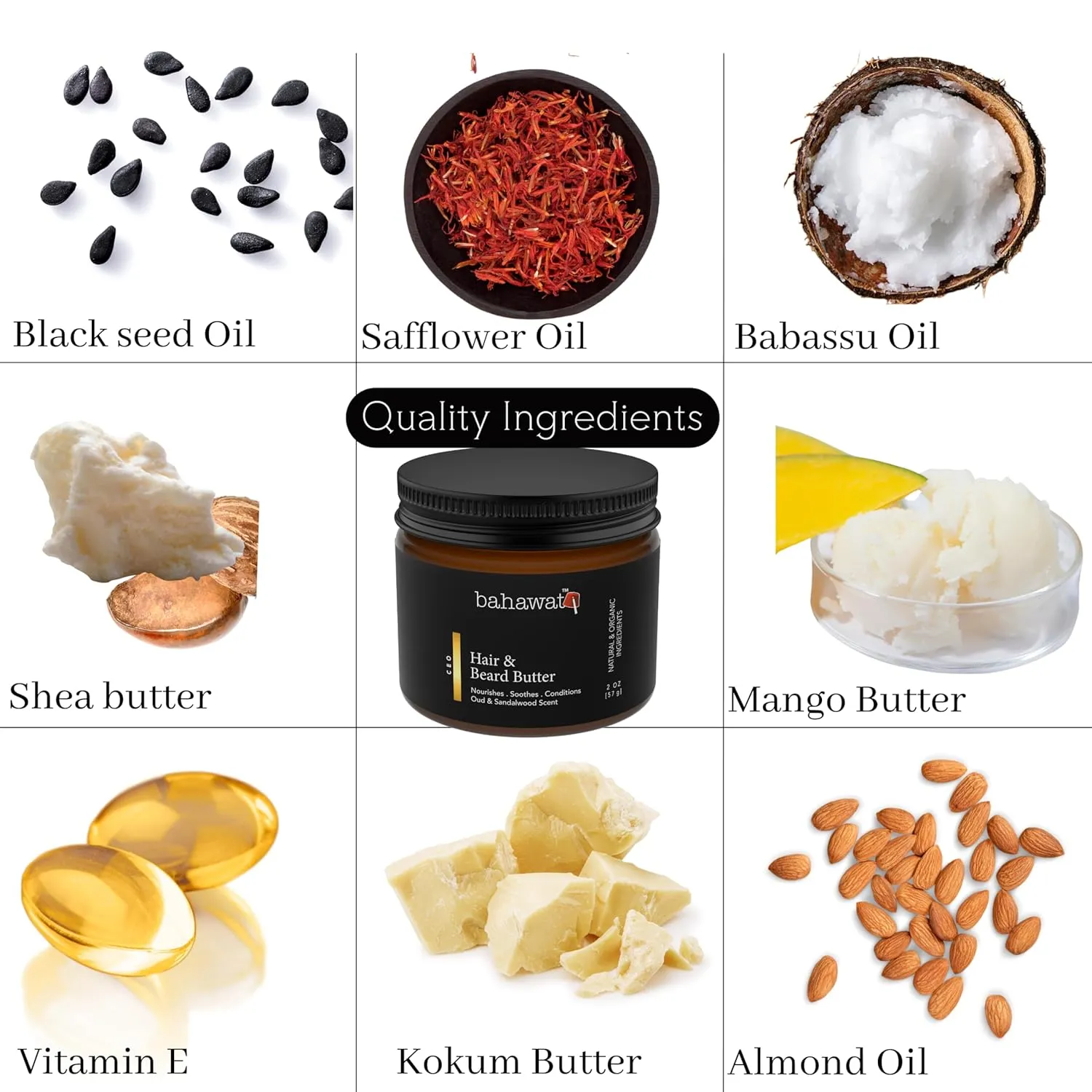 Hair & Beard Butter for Men Leave-in Conditioner - Oud & Sandalwood - Strengthen, Soften & Moisturize – Organic, Natural Ingredients | The Best Beard Butter - 2 oz
