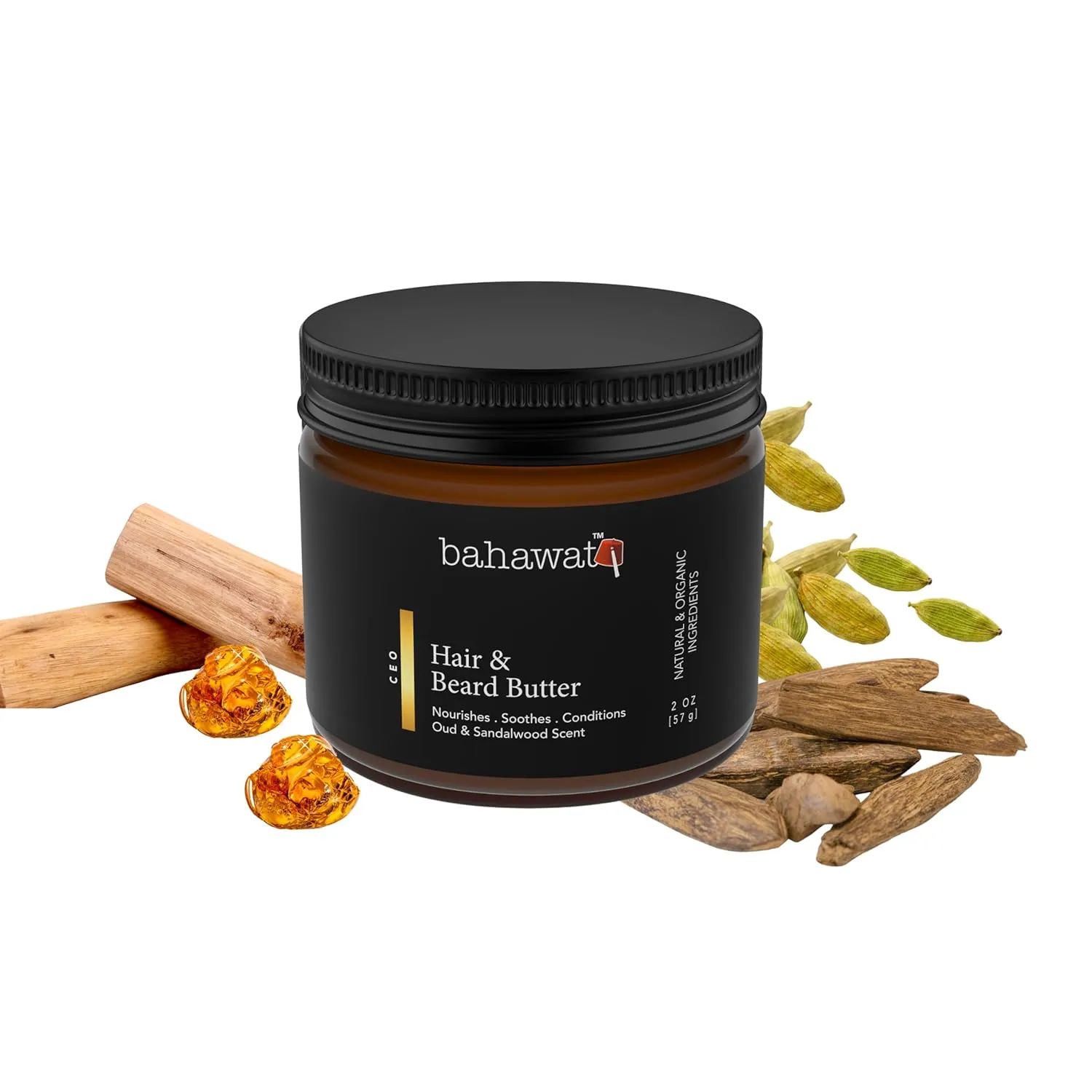 Hair & Beard Butter for Men Leave-in Conditioner - Oud & Sandalwood - Strengthen, Soften & Moisturize – Organic, Natural Ingredients | The Best Beard Butter - 2 oz
