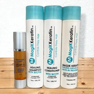Hair Care Set, Moroccan Oil Treatment System with Biotin, Healing Shampoo and Conditioner, 10 oz Bottles, Leave -in 10 oz. Hair Care and treatment. Beauty Salon, Hair Salon.