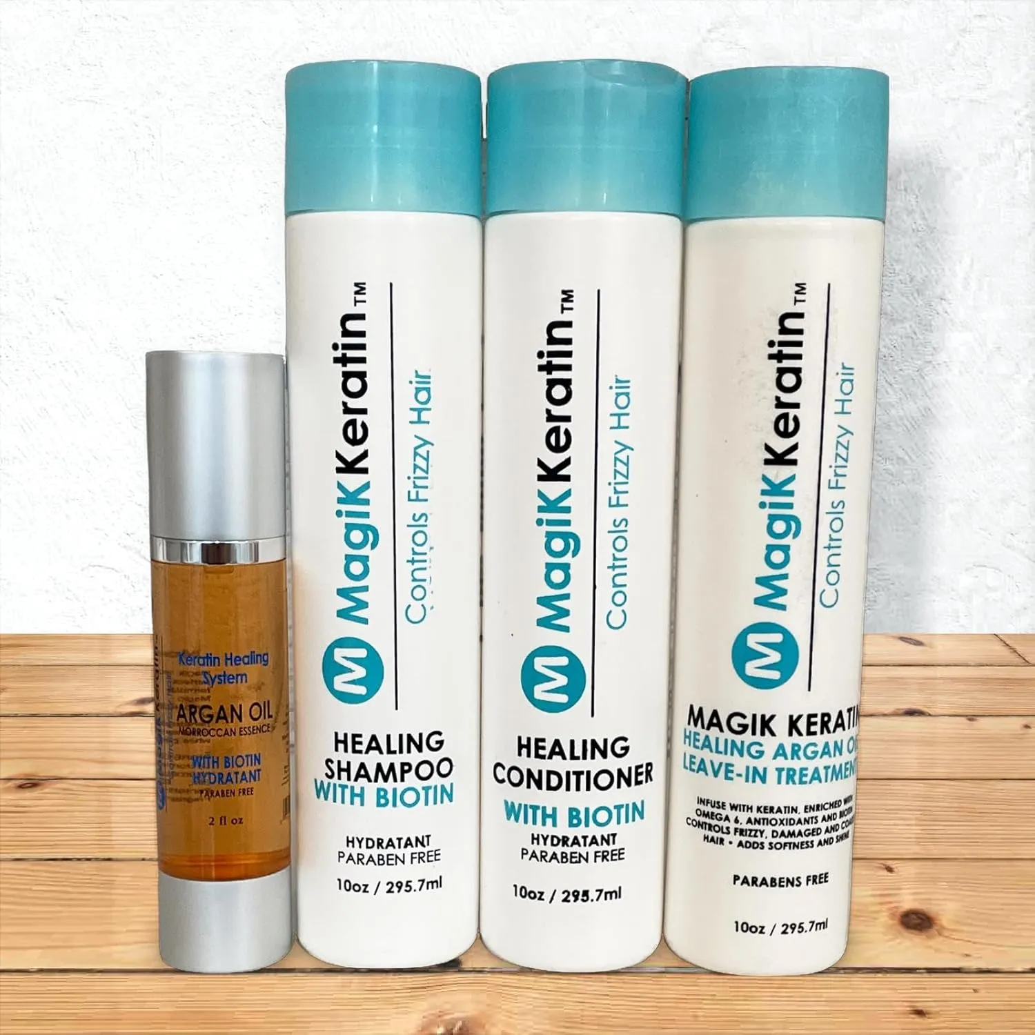 Hair Care Set, Moroccan Oil Treatment System with Biotin, Healing Shampoo and Conditioner, 10 oz Bottles, Leave -in 10 oz. Hair Care and treatment. Beauty Salon, Hair Salon.