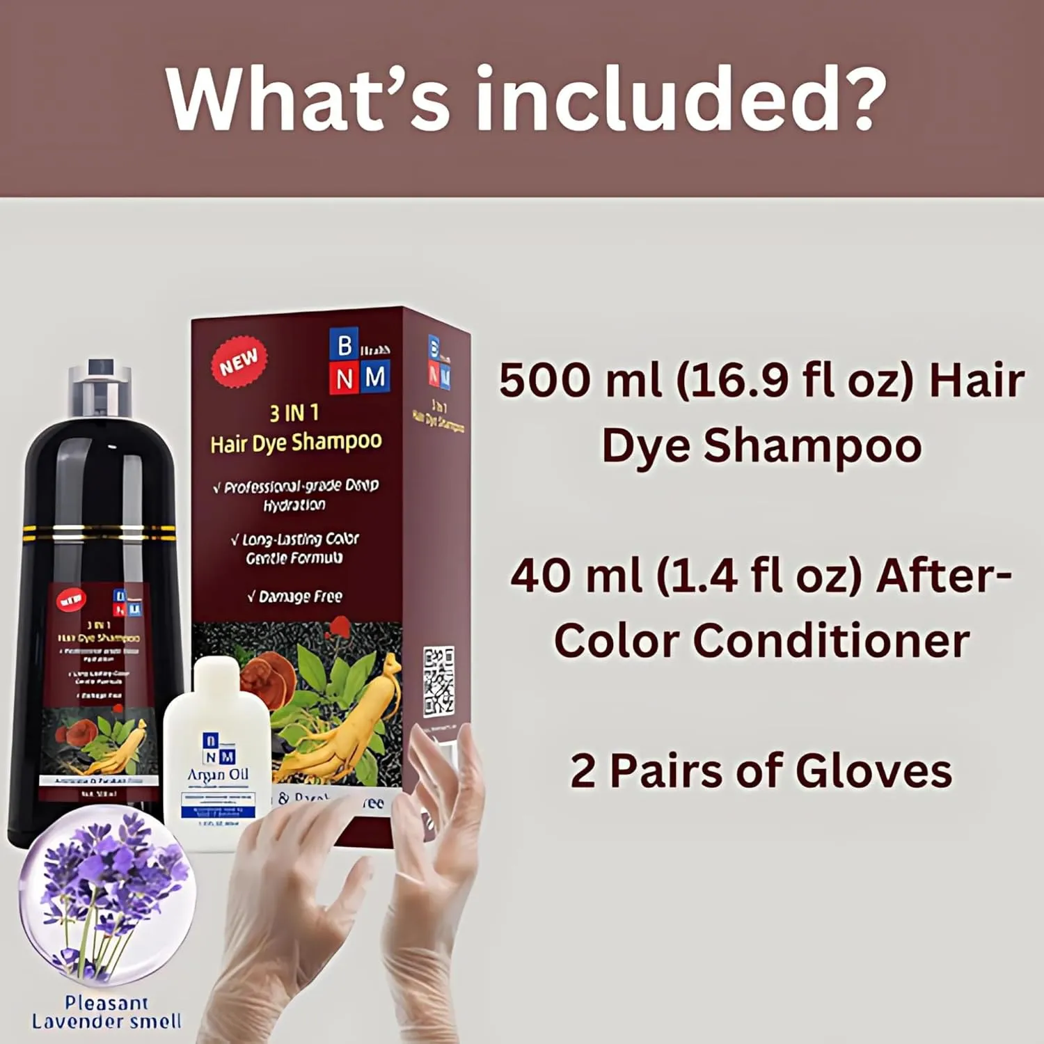 Hair Dye Shampoo for Gray Hair – 3-in-1 Natural Color, Shampoo & Conditioner – Ammonia-Free, Long-Lasting – 500ml – Quick & Easy Coverage for Men & Women (Dark Brown)