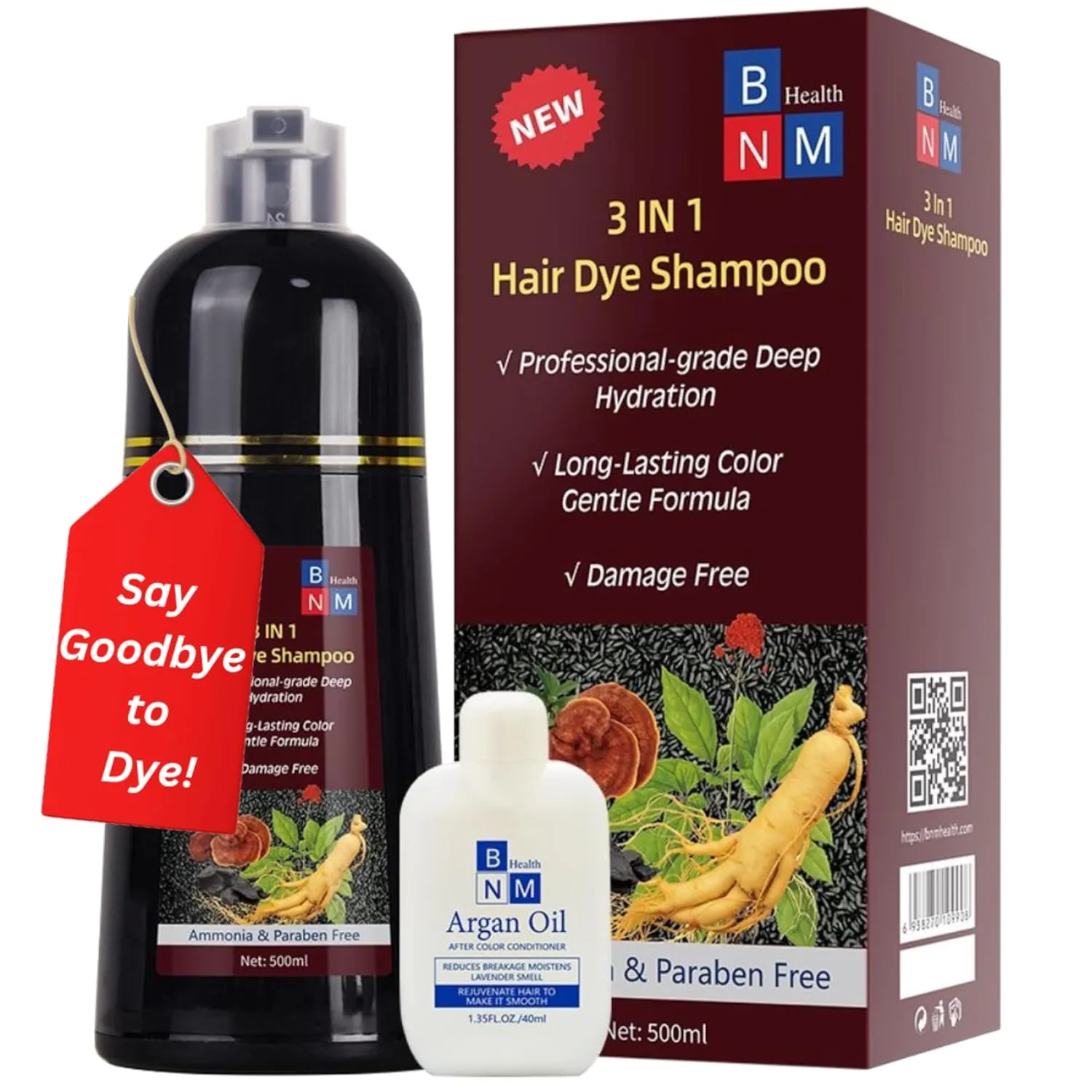 Hair Dye Shampoo for Gray Hair – 3-in-1 Natural Color, Shampoo & Conditioner – Ammonia-Free, Long-Lasting – 500ml – Quick & Easy Coverage for Men & Women (Dark Brown)
