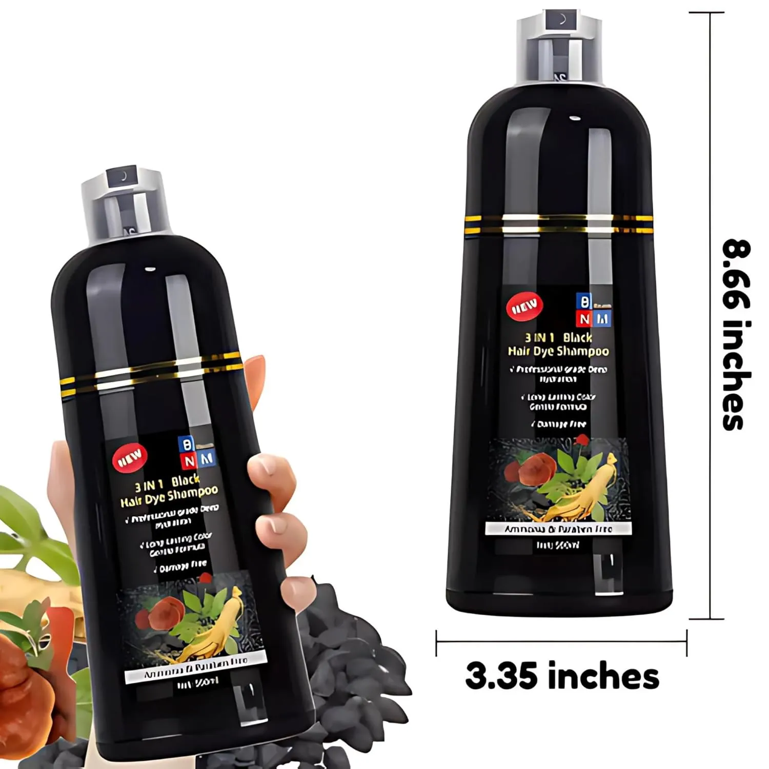 Hair Dye Shampoo for Gray Hair – 3-in-1 Natural Color, Shampoo & Conditioner – Ammonia-Free, Long-Lasting – 500ml – Quick & Easy Coverage for Men & Women (Dark Brown)