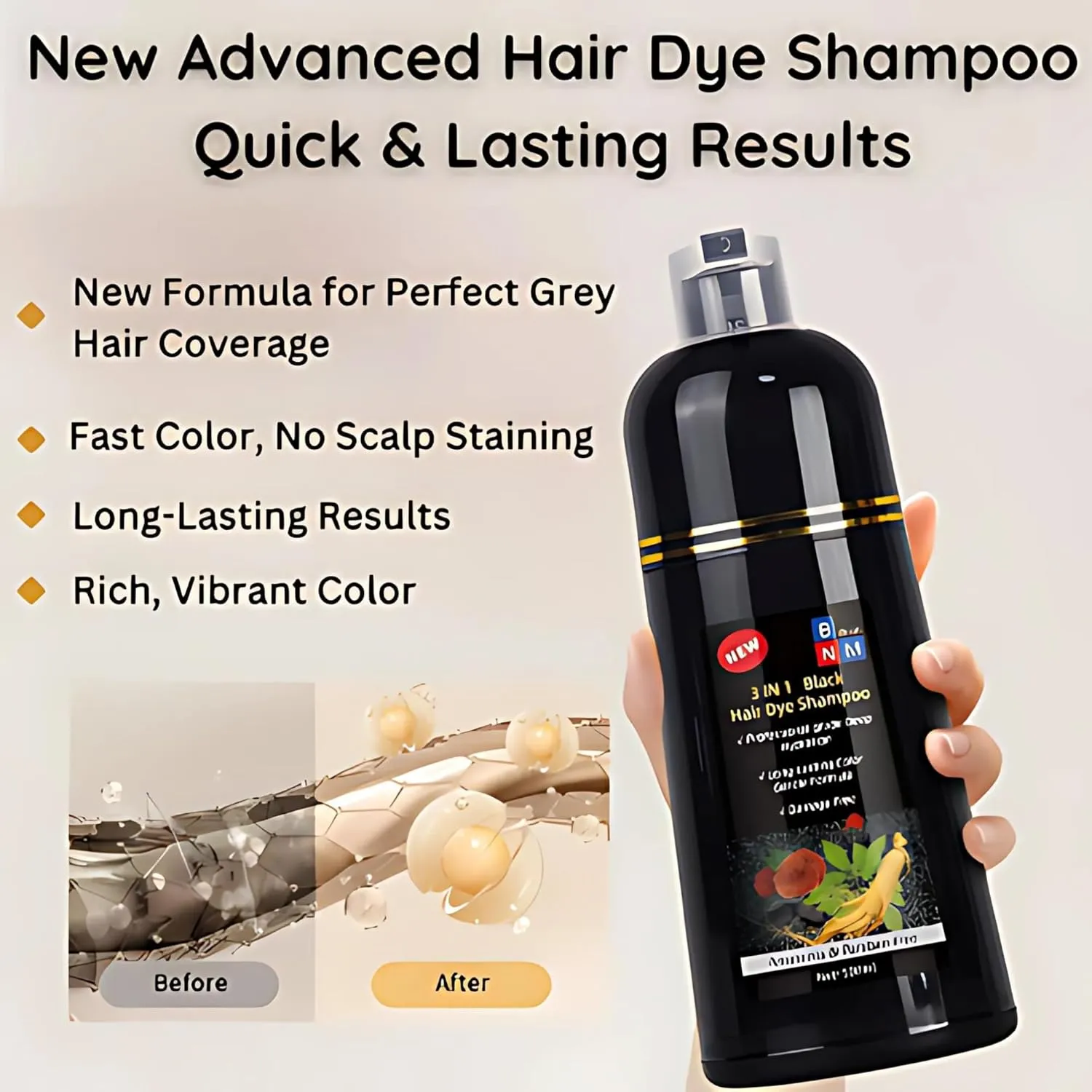 Hair Dye Shampoo for Gray Hair – 3-in-1 Natural Color, Shampoo & Conditioner – Ammonia-Free, Long-Lasting – 500ml – Quick & Easy Coverage for Men & Women (Dark Brown)