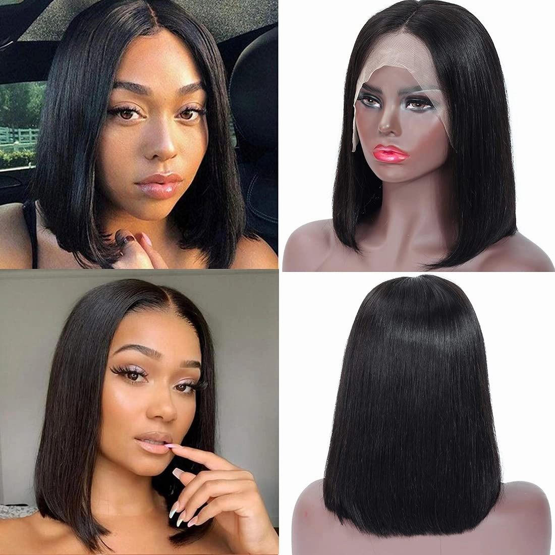 Hair Brazilian Virgin Remy Human Hair 13x4 Straight Short Bob Wig For Black Women 150% Density Unprocessed Pre Plucked Glueless Nature Color Can Be Dyed and Bleached(10 Inch)