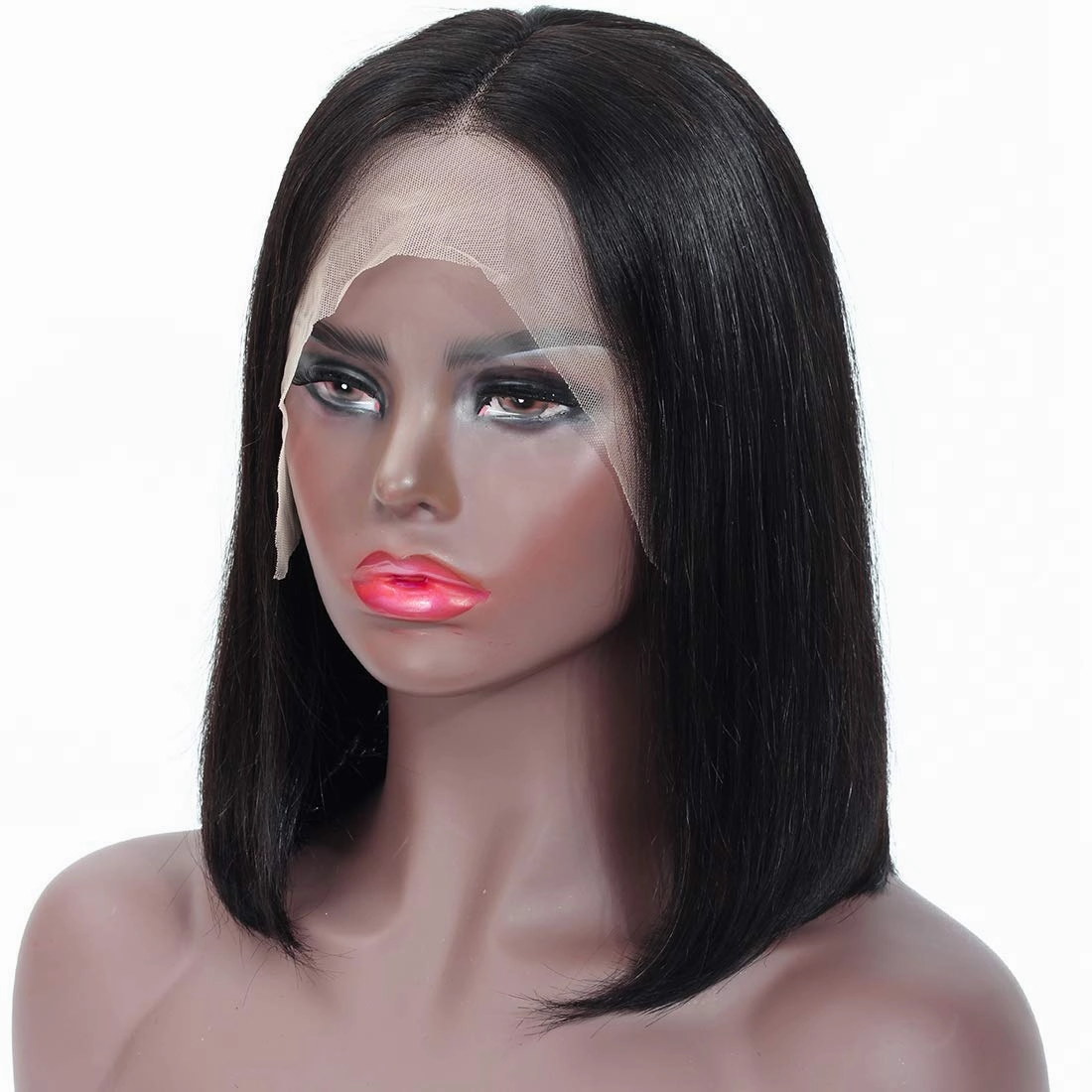Hair Brazilian Virgin Remy Human Hair 13x4 Straight Short Bob Wig For Black Women 150% Density Unprocessed Pre Plucked Glueless Nature Color Can Be Dyed and Bleached(10 Inch)