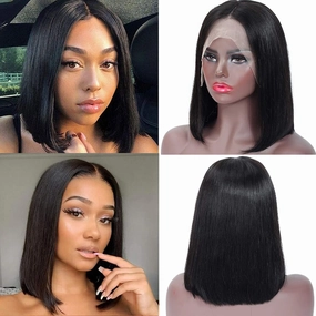 Hair Brazilian Virgin Remy Human Hair 13x4 Straight Short Bob Wig For Black Women 150% Density Unprocessed Pre Plucked Glueless Nature Color Can Be Dyed and Bleached(10 Inch)
