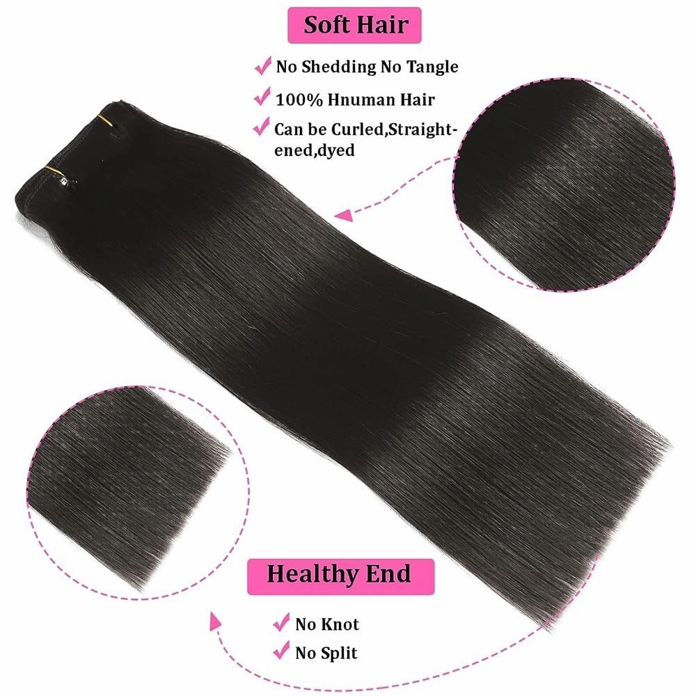 Hair Extensions 10-26 Inch Long Straight Clip in Hair Extensions Human Hair Seamless Clip in Extensions 8Pcs Full Head Brazilian Remy Hair Extensions with 18 Clips Hair Pieces(14 Inch)