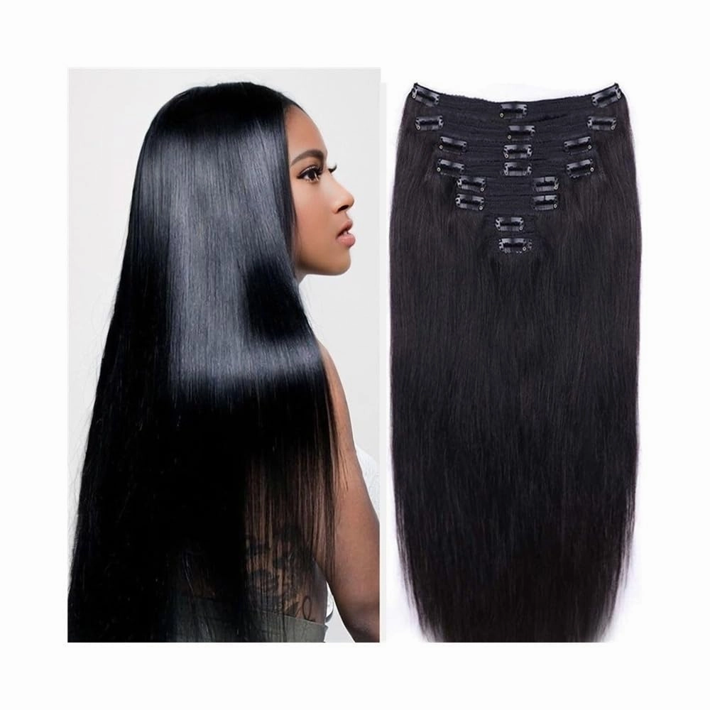 Hair Extensions 10-26 Inch Long Straight Clip in Hair Extensions Human Hair Seamless Clip in Extensions 8Pcs Full Head Brazilian Remy Hair Extensions with 18 Clips Hair Pieces(14 Inch)