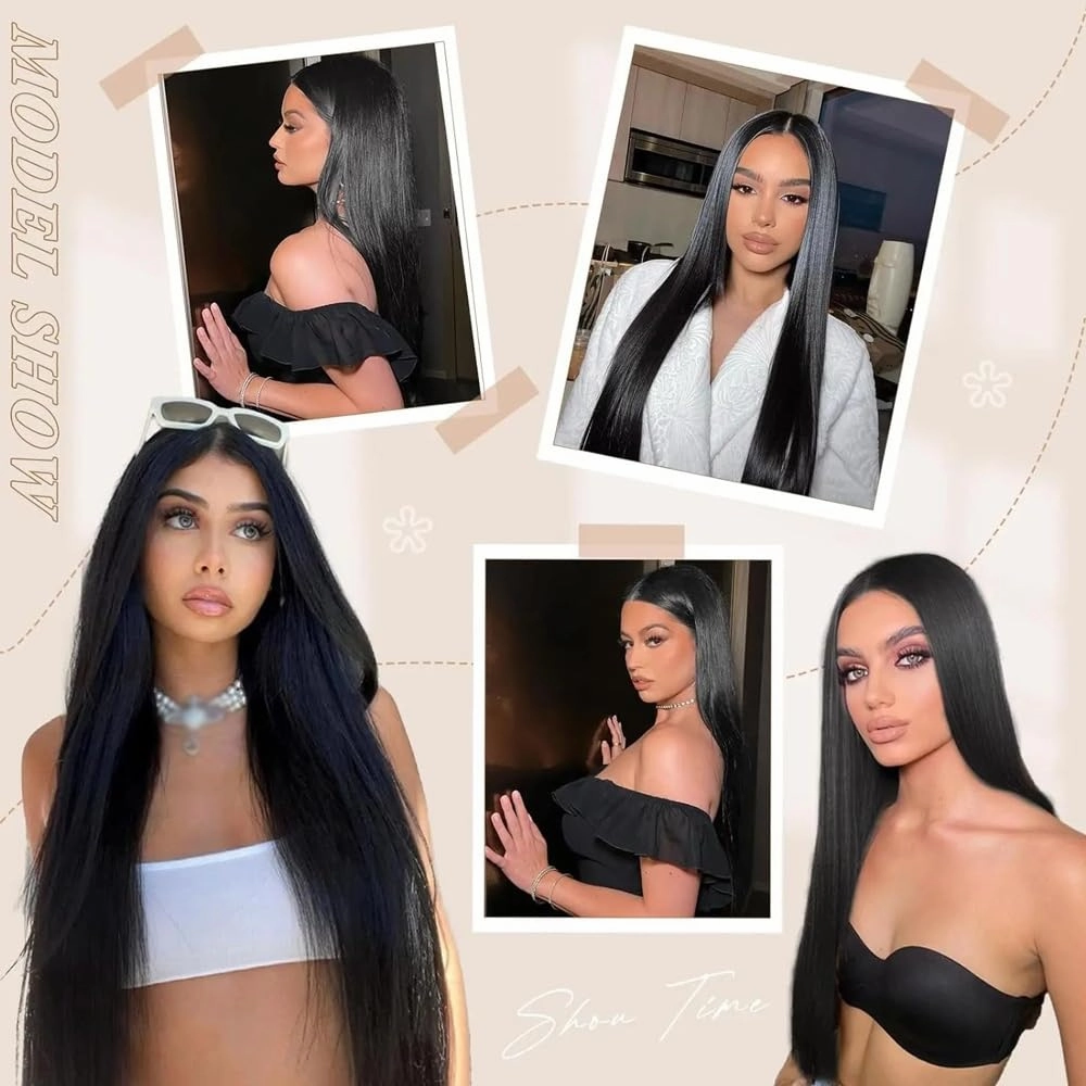 Hair Extensions 10-26 Inch Long Straight Clip in Hair Extensions Human Hair Seamless Clip in Extensions 8Pcs Full Head Brazilian Remy Hair Extensions with 18 Clips Hair Pieces(14 Inch)