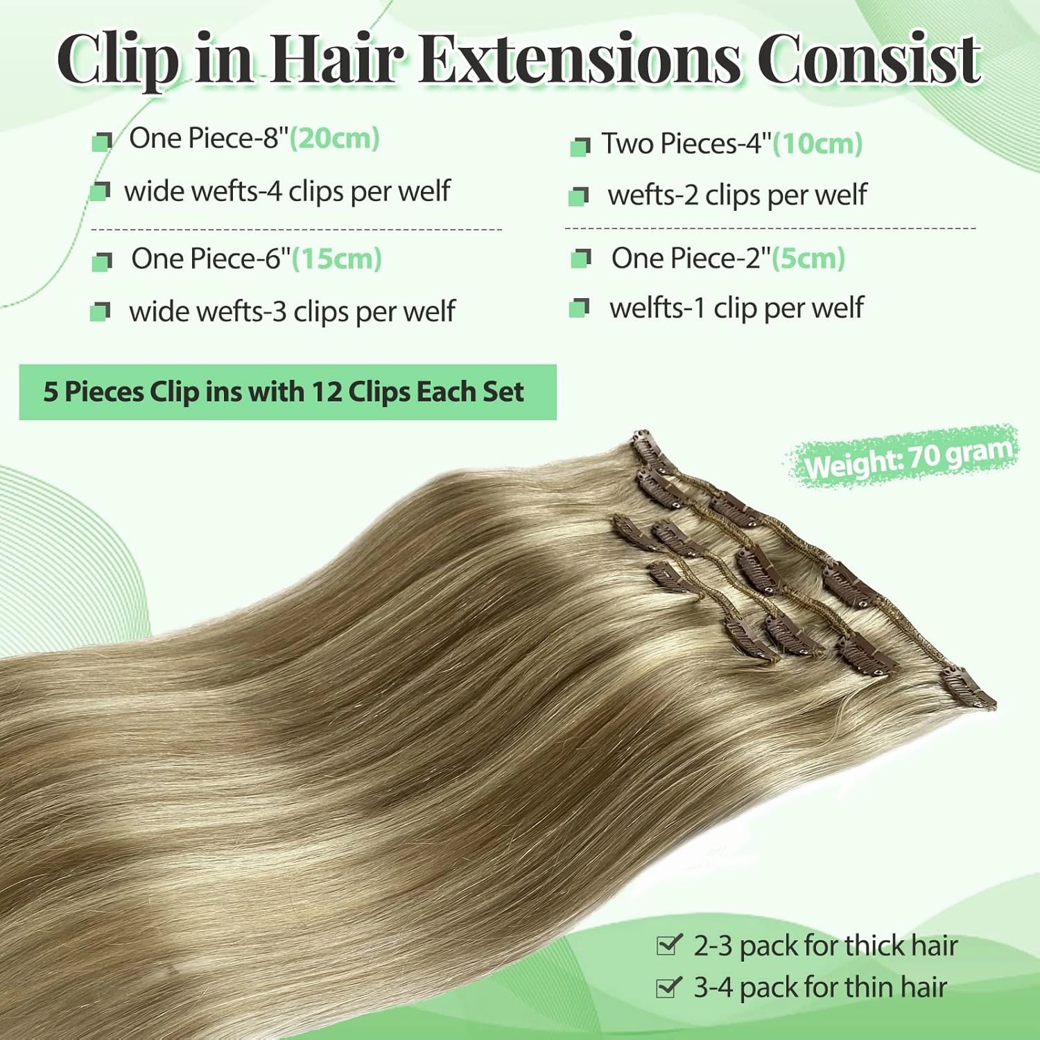 Hair Extensions Real Human Hair Blonde Highlights Clip in Hair Extensions Soft Straight Beige Blonde Balayage Bleach Clip ins Seamless 14 Inch 5pcs 70grams