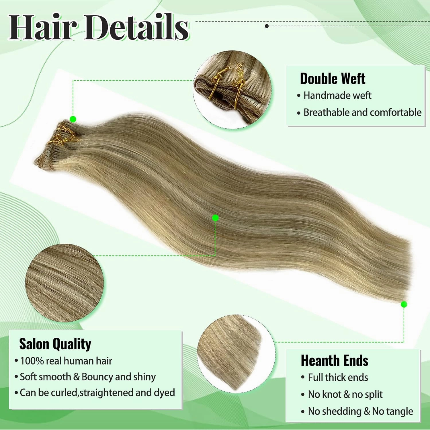 Hair Extensions Real Human Hair Blonde Highlights Clip in Hair Extensions Soft Straight Beige Blonde Balayage Bleach Clip ins Seamless 14 Inch 5pcs 70grams