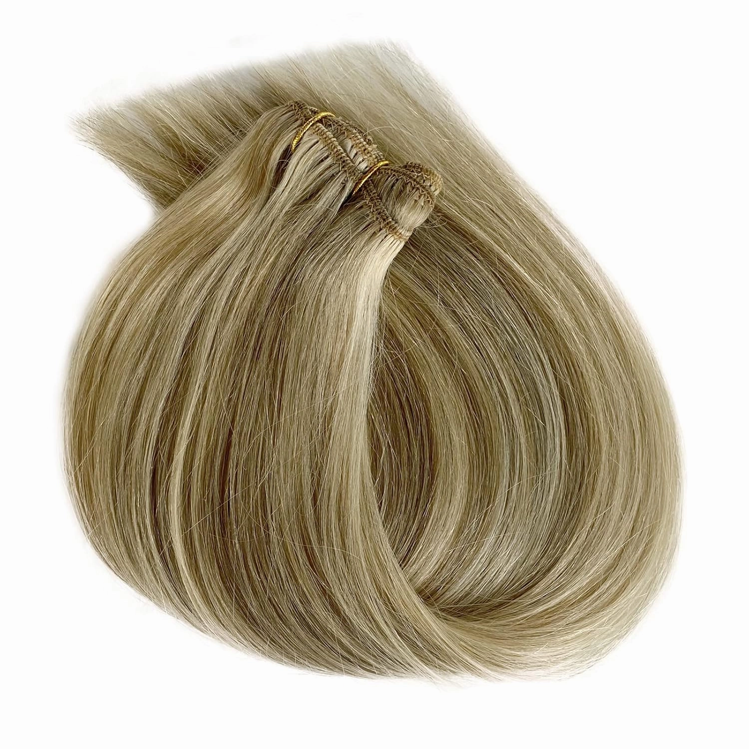 Hair Extensions Real Human Hair Blonde Highlights Clip in Hair Extensions Soft Straight Beige Blonde Balayage Bleach Clip ins Seamless 14 Inch 5pcs 70grams