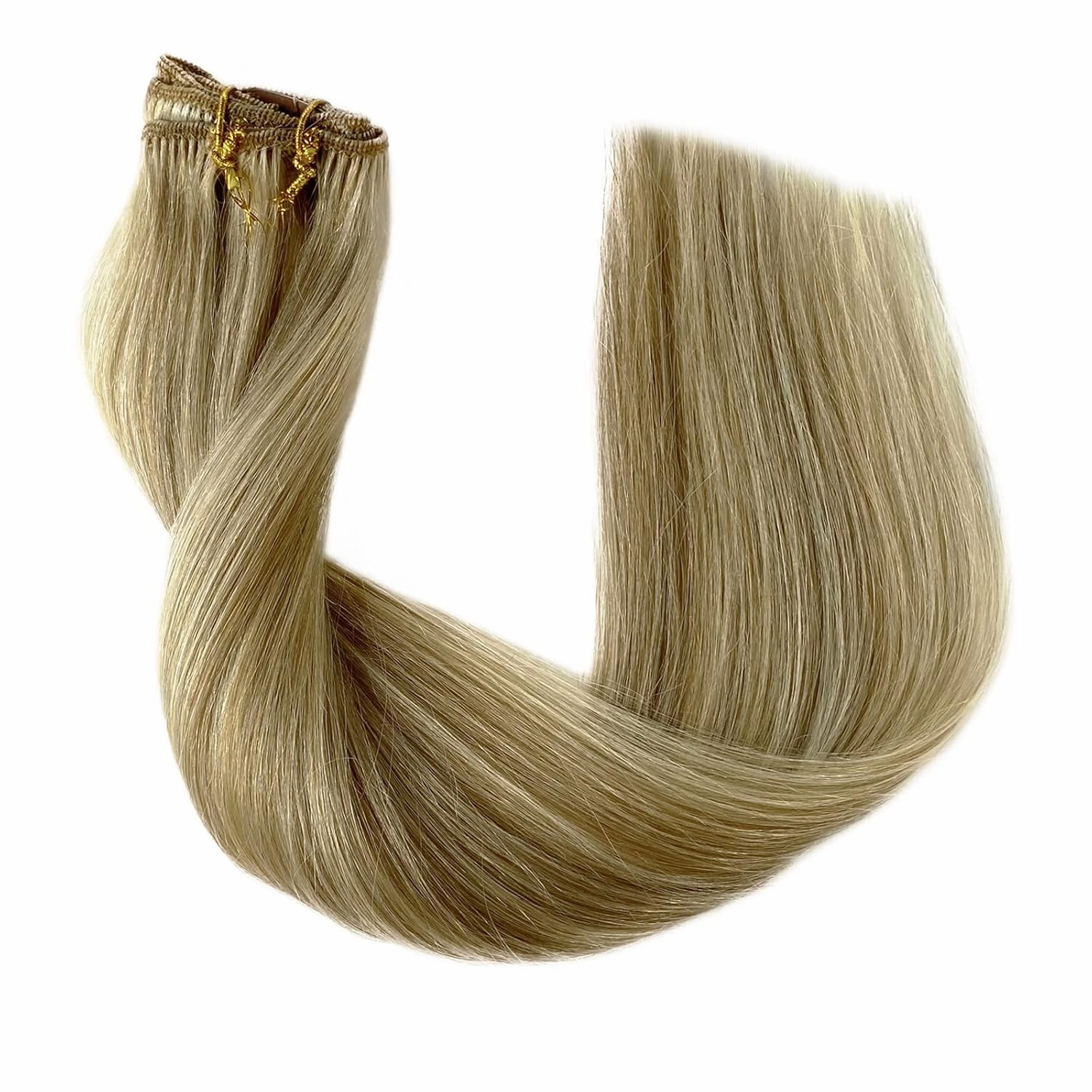 Hair Extensions Real Human Hair Blonde Highlights Clip in Hair Extensions Soft Straight Beige Blonde Balayage Bleach Clip ins Seamless 14 Inch 5pcs 70grams