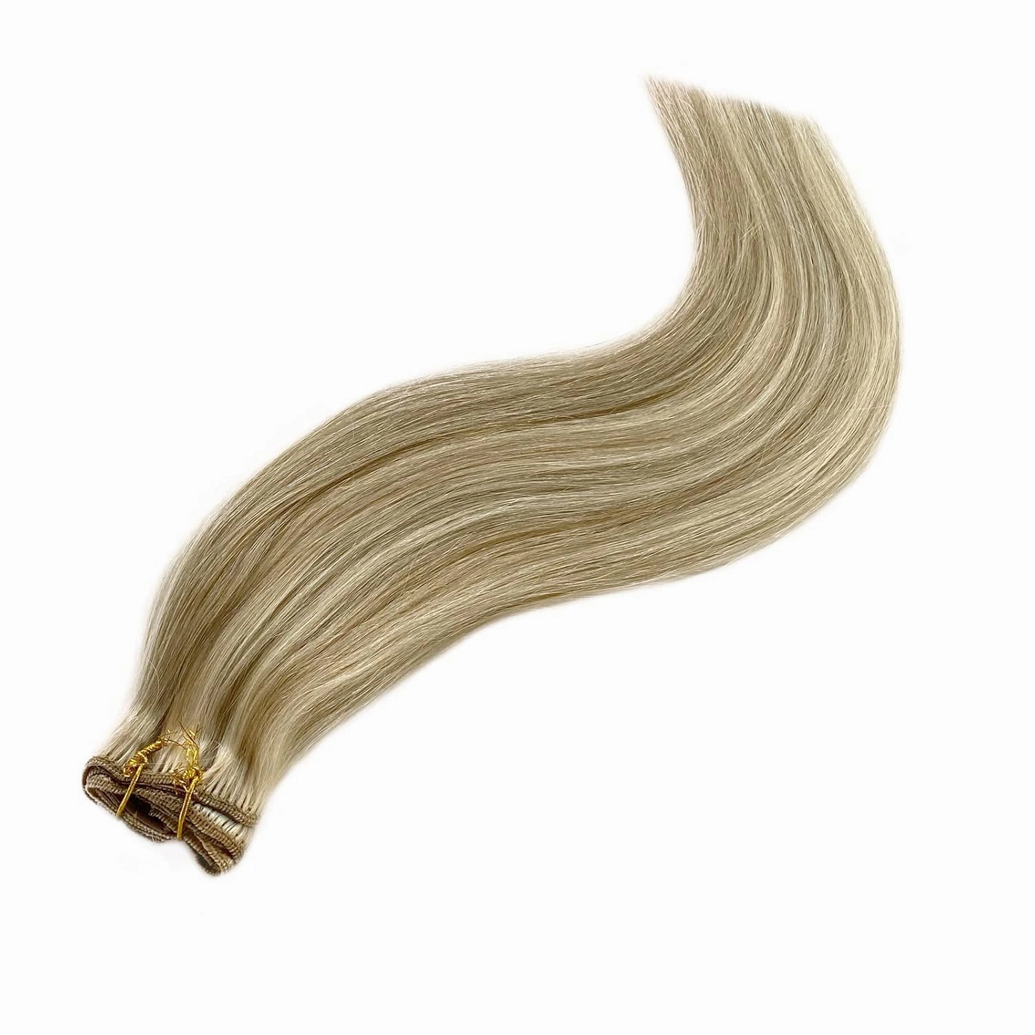 Hair Extensions Real Human Hair Blonde Highlights Clip in Hair Extensions Soft Straight Beige Blonde Balayage Bleach Clip ins Seamless 14 Inch 5pcs 70grams