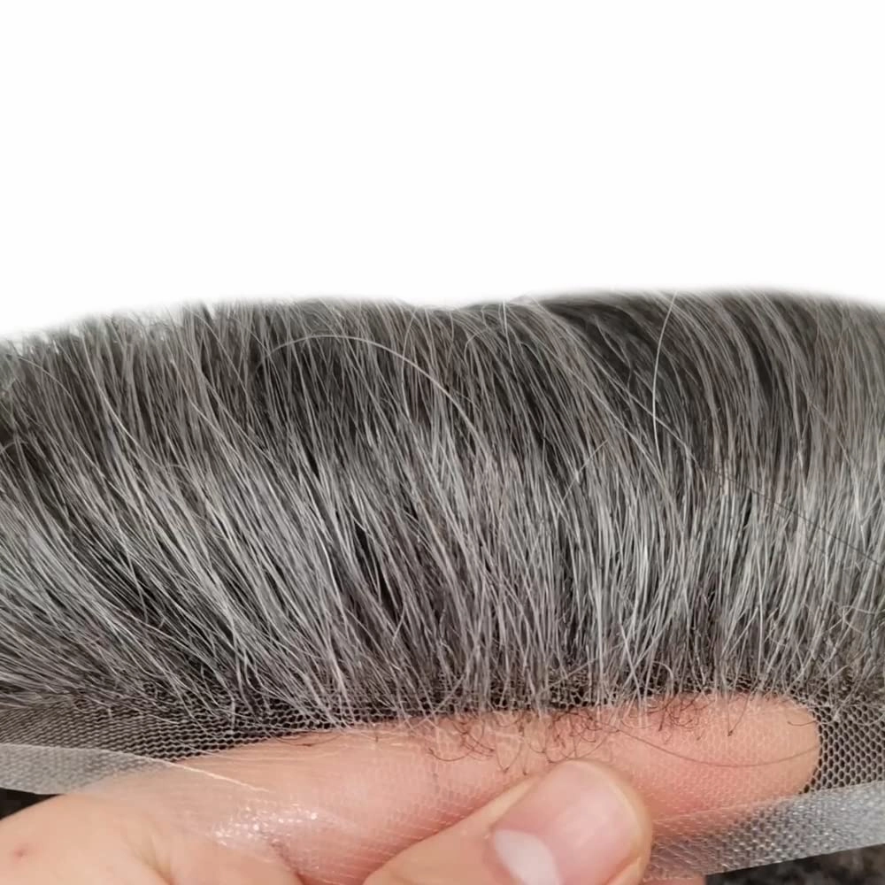 Hair Piece For Men Full French Lace Mens Toupee Human Hair Replacement Systems Bleached Knots Men Toupee Hair Pieces For Men 8x10-100% Light medium density#1720#17 DARK ASH BLONDE 20% GREY