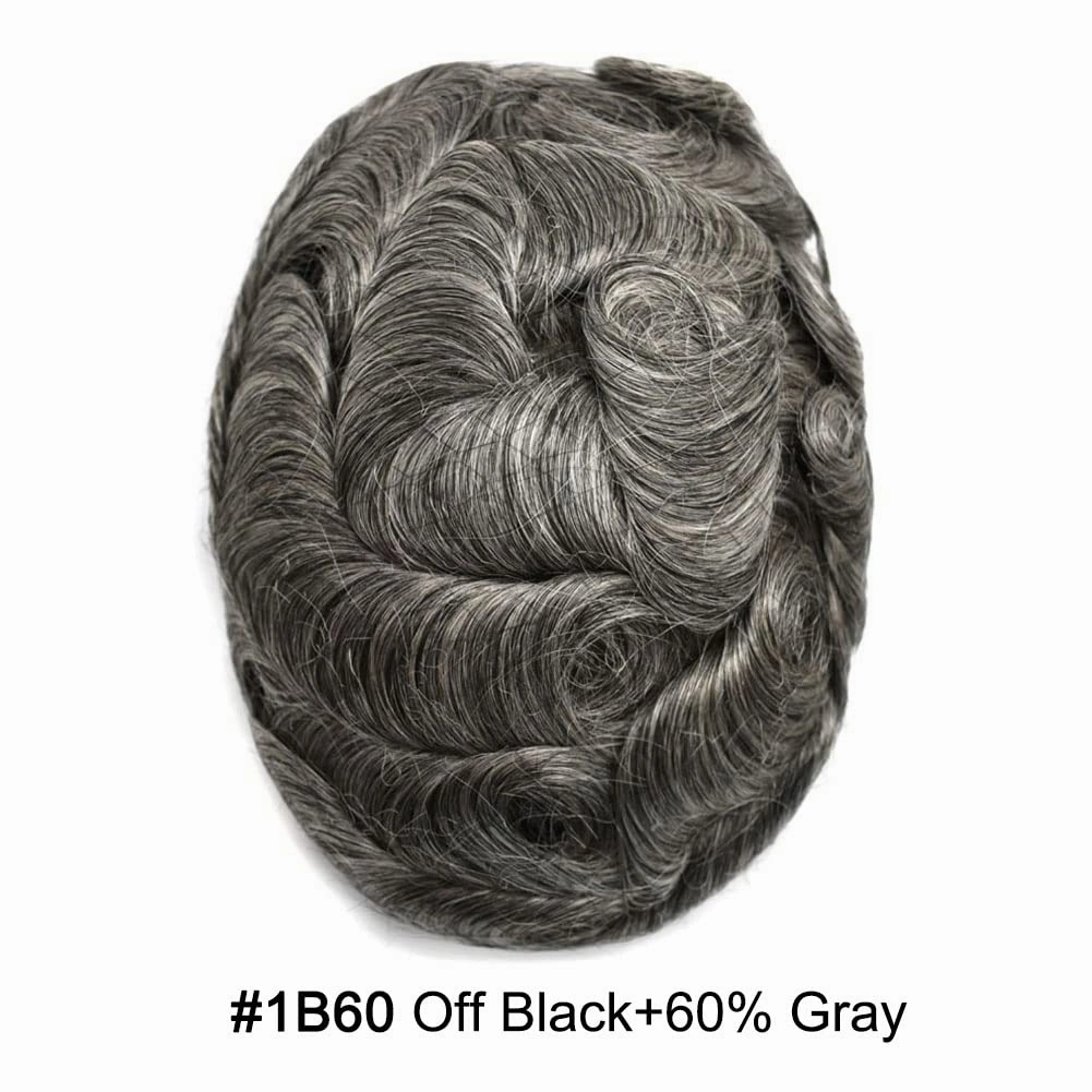 Hair Piece For Men Full French Lace Mens Toupee Human Hair Replacement Systems Bleached Knots Men Toupee Hair Pieces For Men 8x10-100% Light medium density#1720#17 DARK ASH BLONDE 20% GREY
