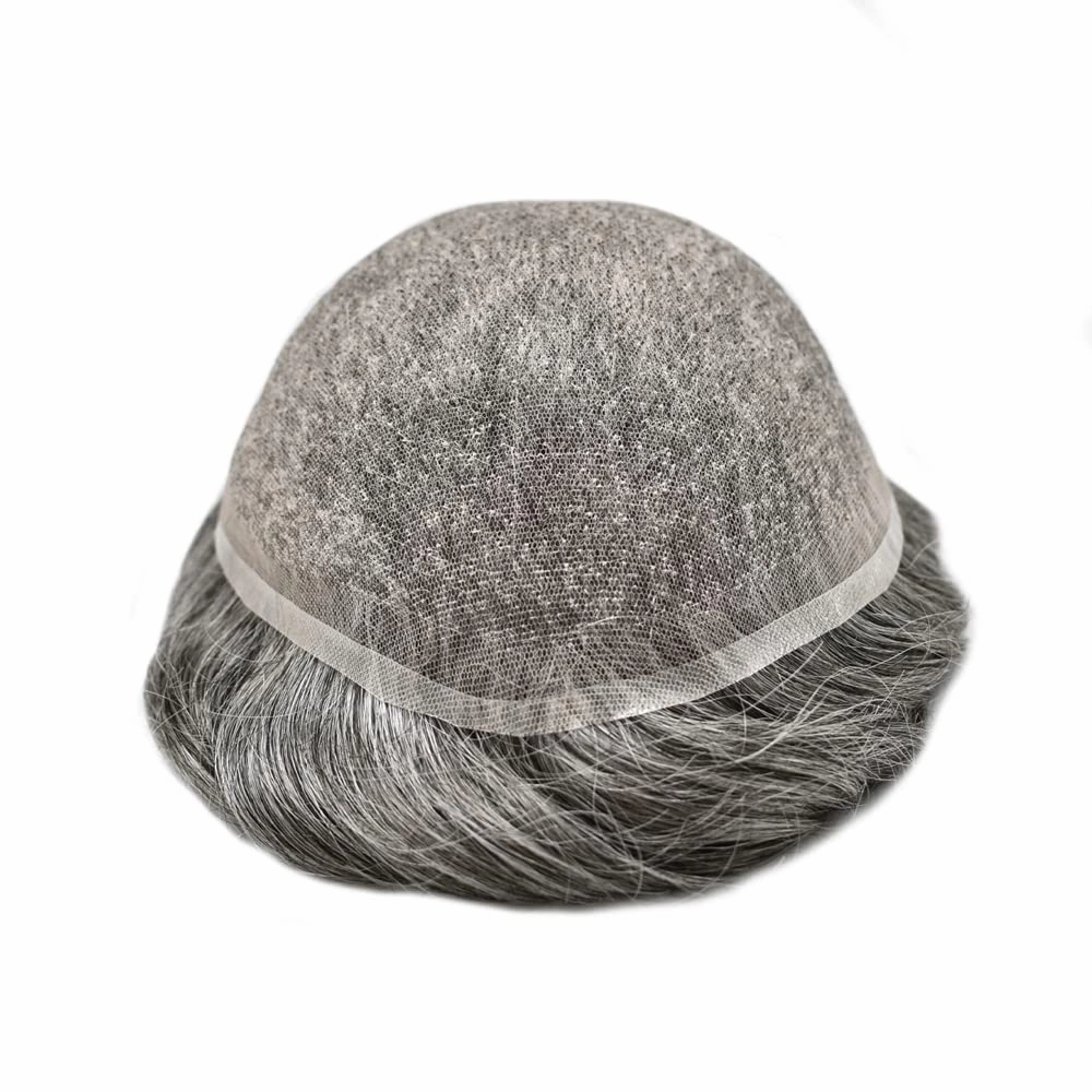 Hair Piece For Men Full French Lace Mens Toupee Human Hair Replacement Systems Bleached Knots Men Toupee Hair Pieces For Men 8x10-100% Light medium density#1720#17 DARK ASH BLONDE 20% GREY