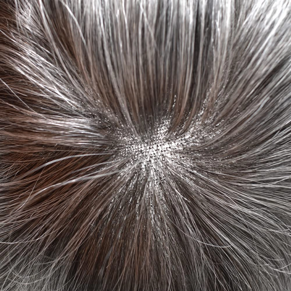 Hair Piece For Men Full French Lace Mens Toupee Human Hair Replacement Systems Bleached Knots Men Toupee Hair Pieces For Men 8x10-100% Light medium density#1720#17 DARK ASH BLONDE 20% GREY