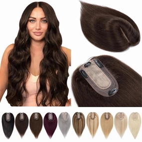 Hair Toppers for Women Real Human Hair No Bangs 7 * 13 CM Silk Base Clip In Topper Hairpieces Wiglet Top Hair Pieces for Women With Thinning Hair -6 Inch Dark Brown